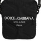 Dolce & Gabbana Black Nylon Rubberized Logo Print Crossbody Borse Bag