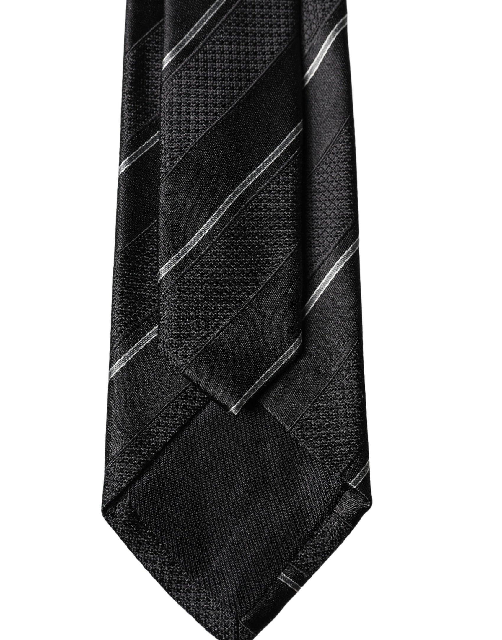 Dolce & Gabbana Dark Gray White Stripes 100% Silk Adjustable Men Necktie Tie