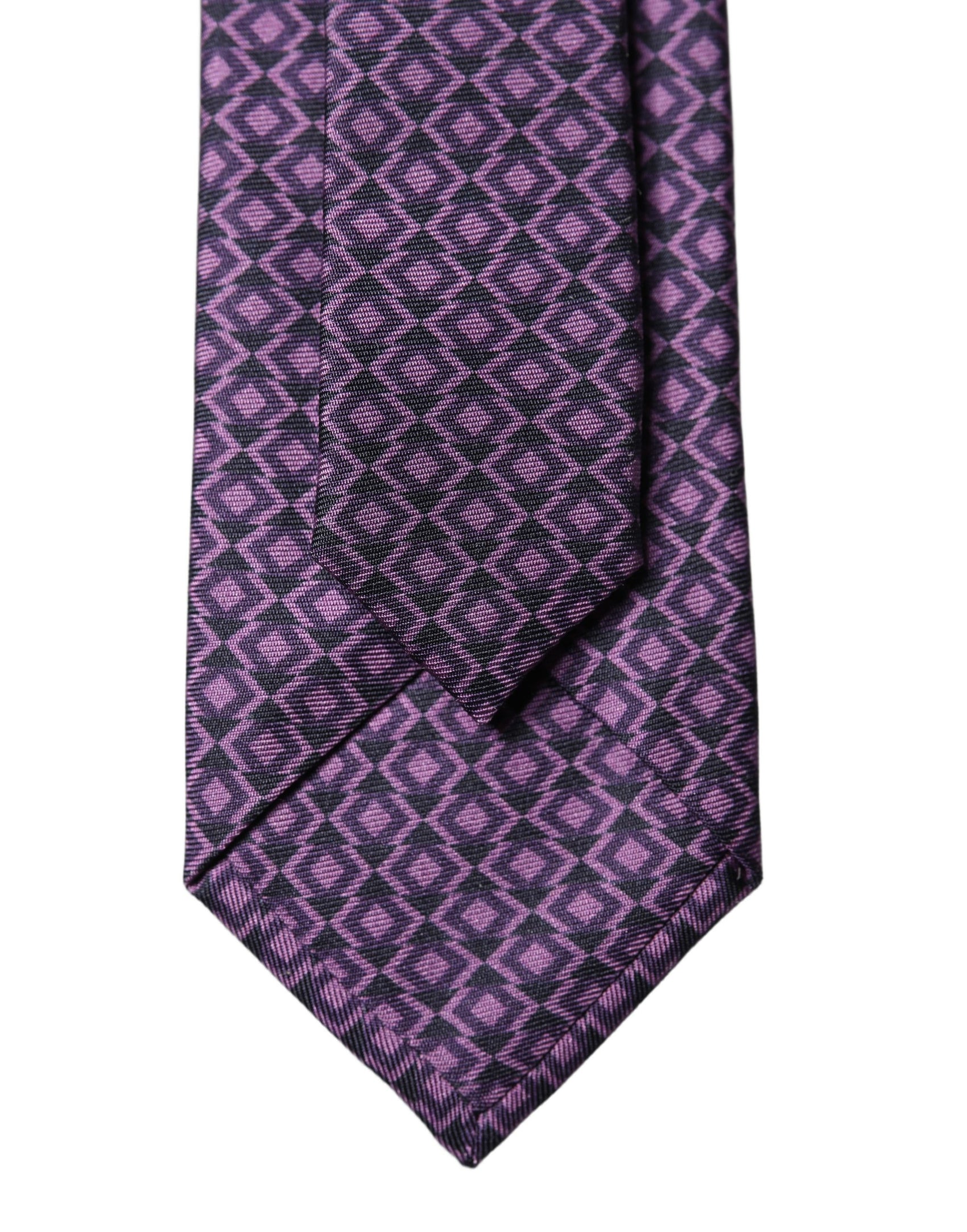 Dolce & Gabbana Purple Patterned 100% Silk Adjustable Men Necktie Tie