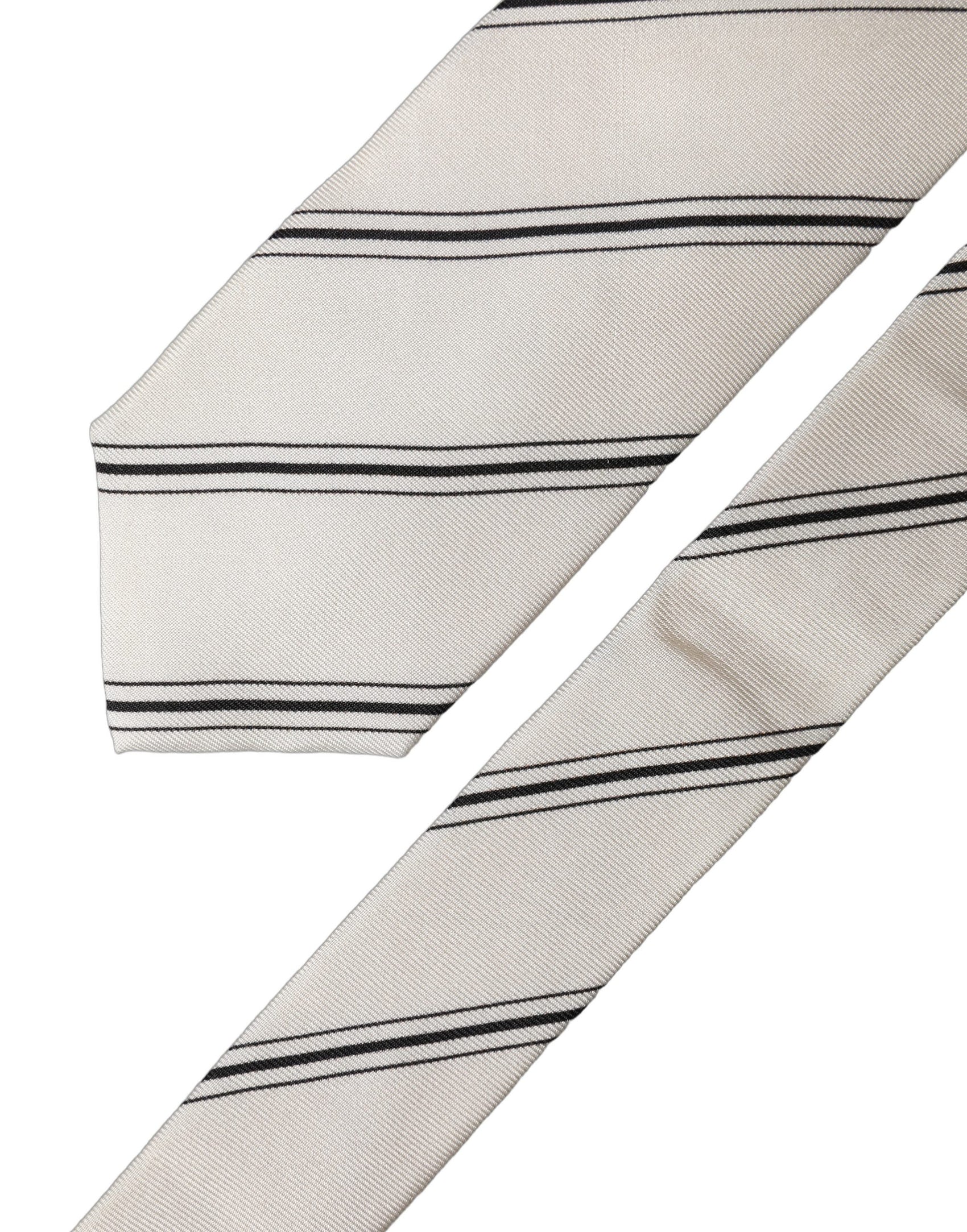 Dolce & Gabbana Beige Black Stripes 100% Silk Adjustable Men Necktie Tie