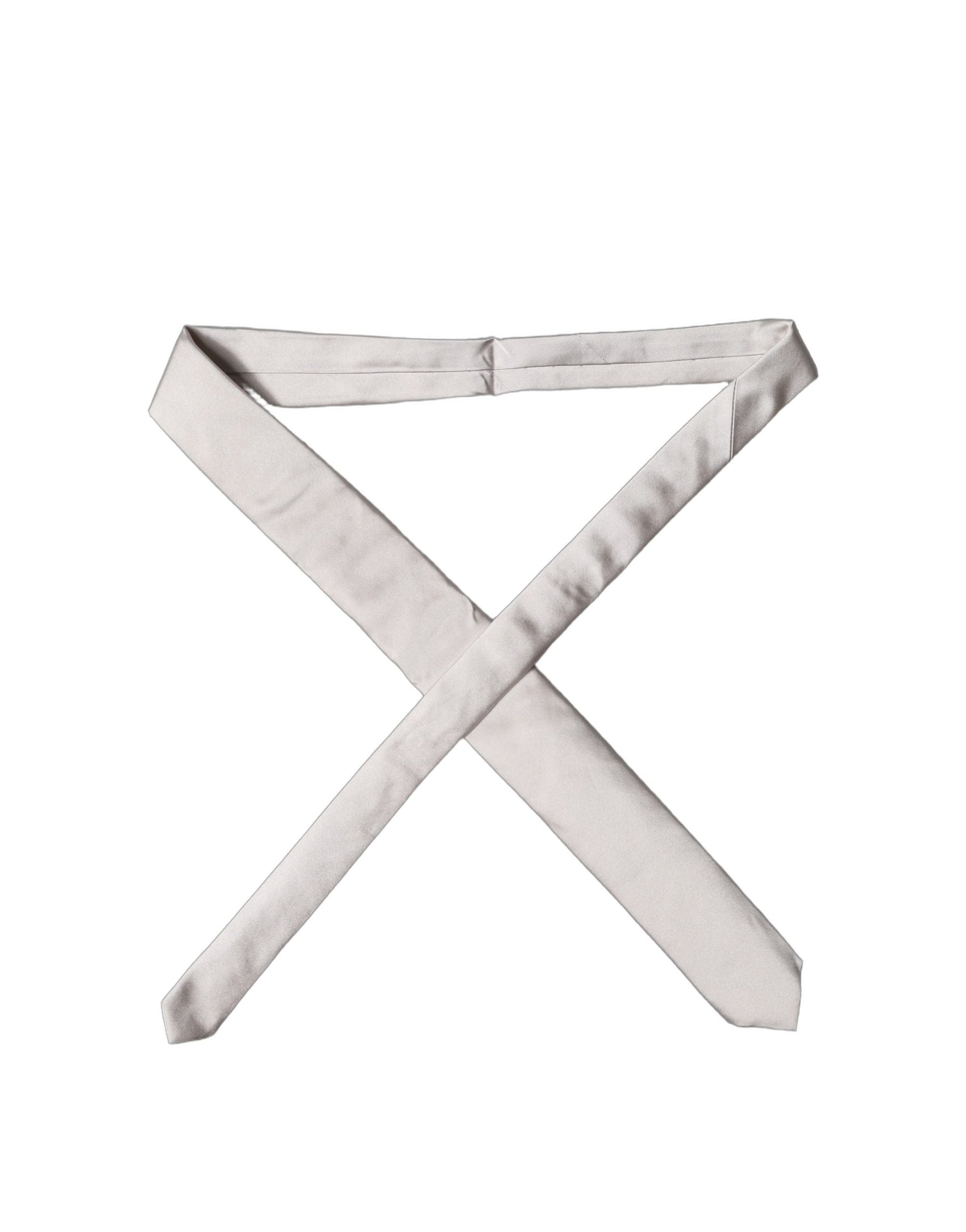 Dolce & Gabbana Light Gray Silk Satin Wide Adjustable Men Necktie Tie