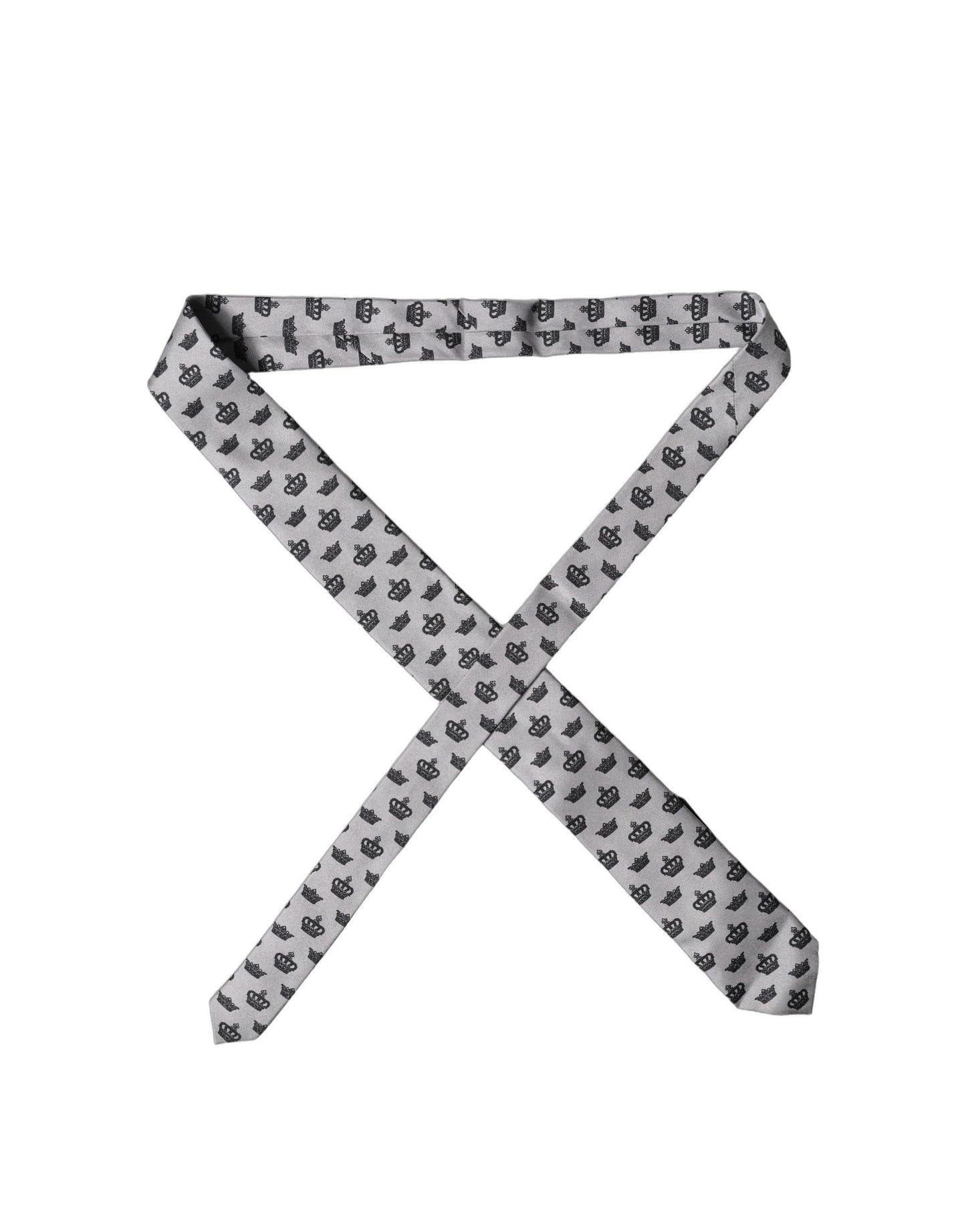 Dolce & Gabbana Gray Crown Fantasy Silk Adjustable Men Tied Necktie Tie