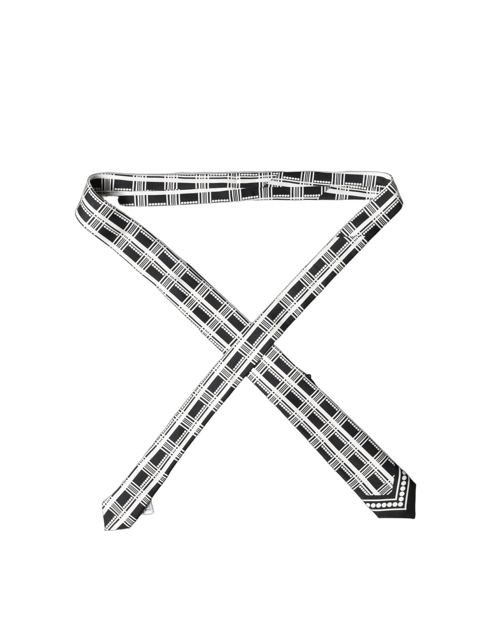 Dolce & Gabbana Black White Abstract Silk Adjustable Men Tied Necktie Tie
