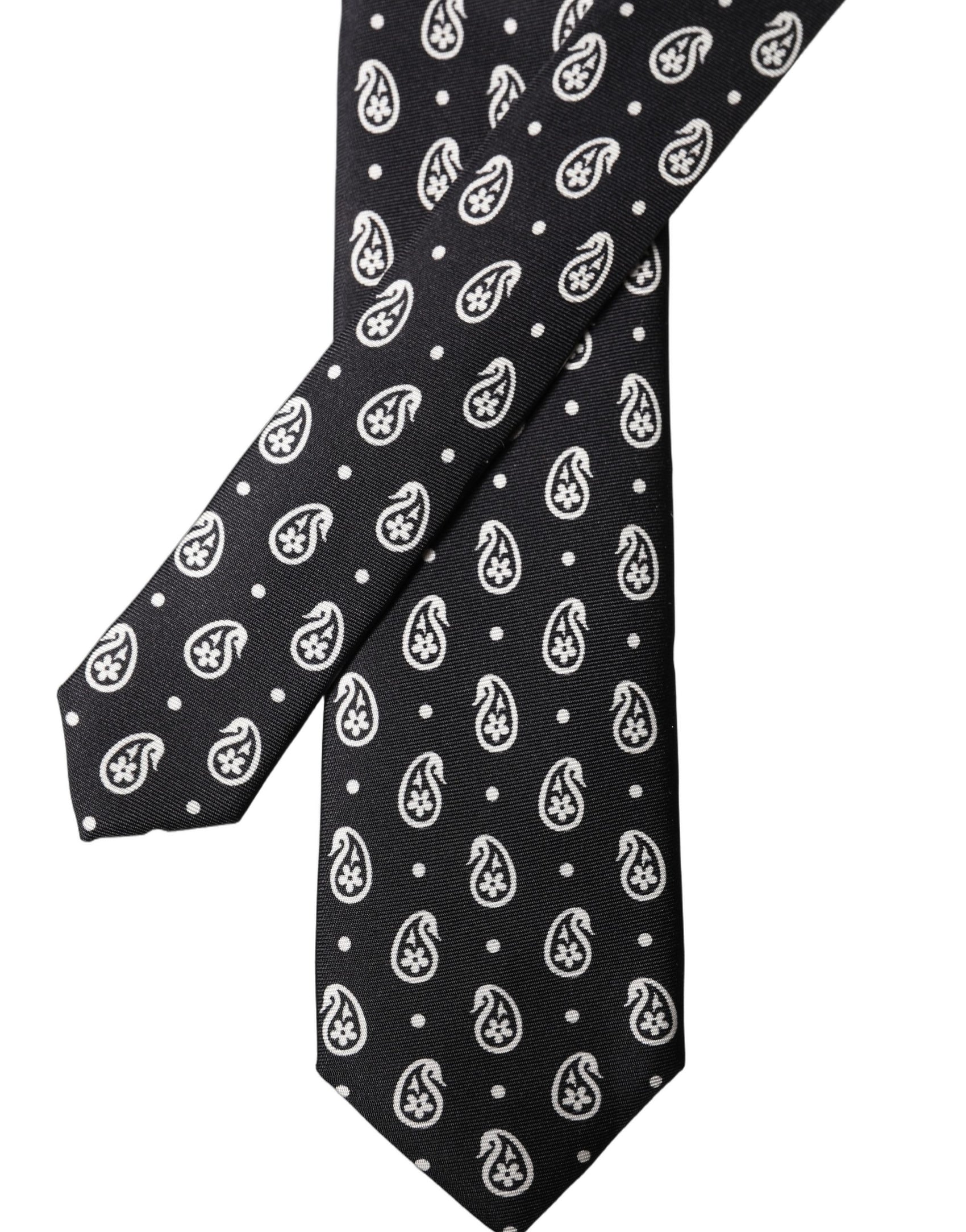 Dolce & Gabbana Black Paisley 100% Silk Adjustable Men Tied Necktie Tie