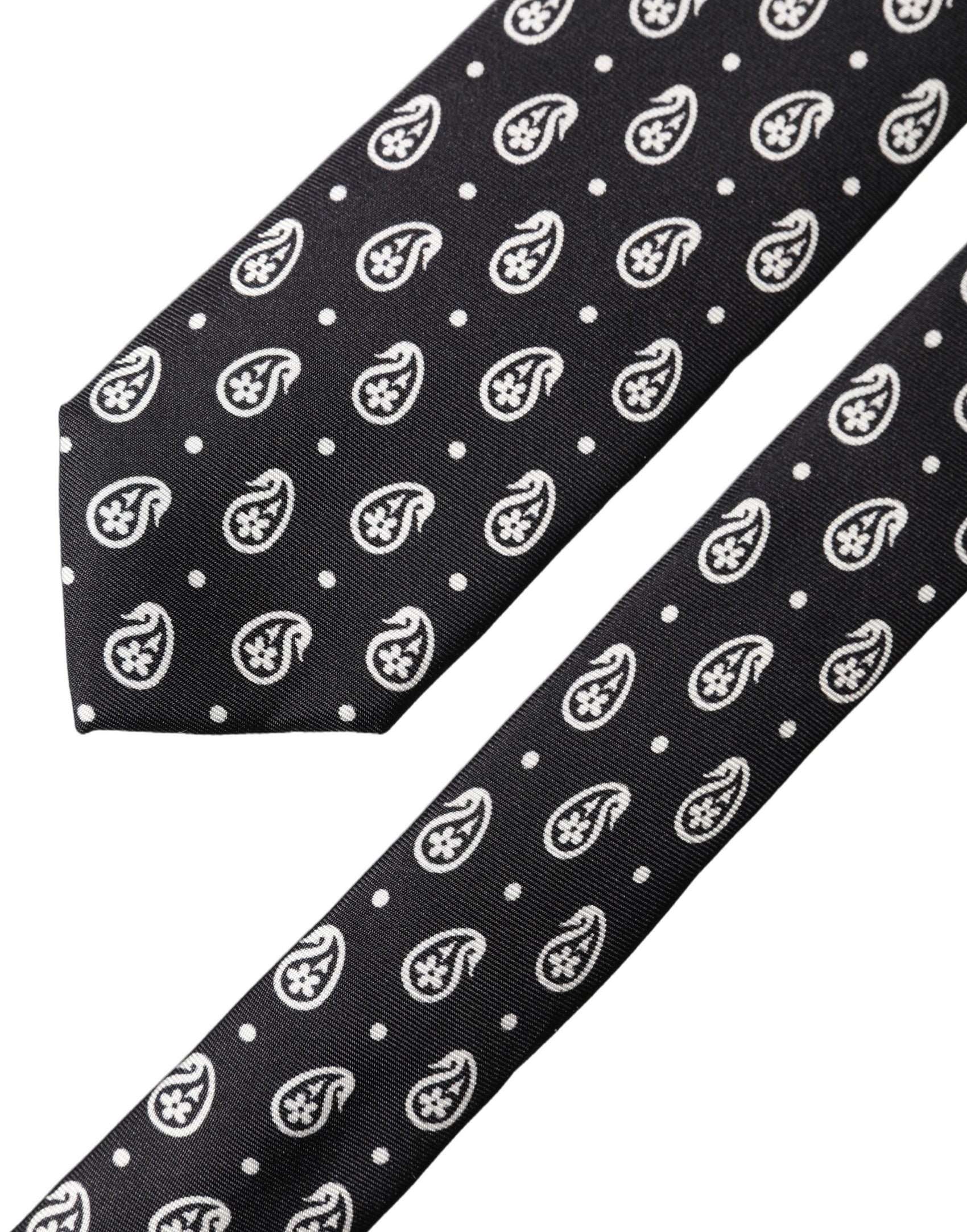Dolce & Gabbana Black Paisley 100% Silk Adjustable Men Tied Necktie Tie