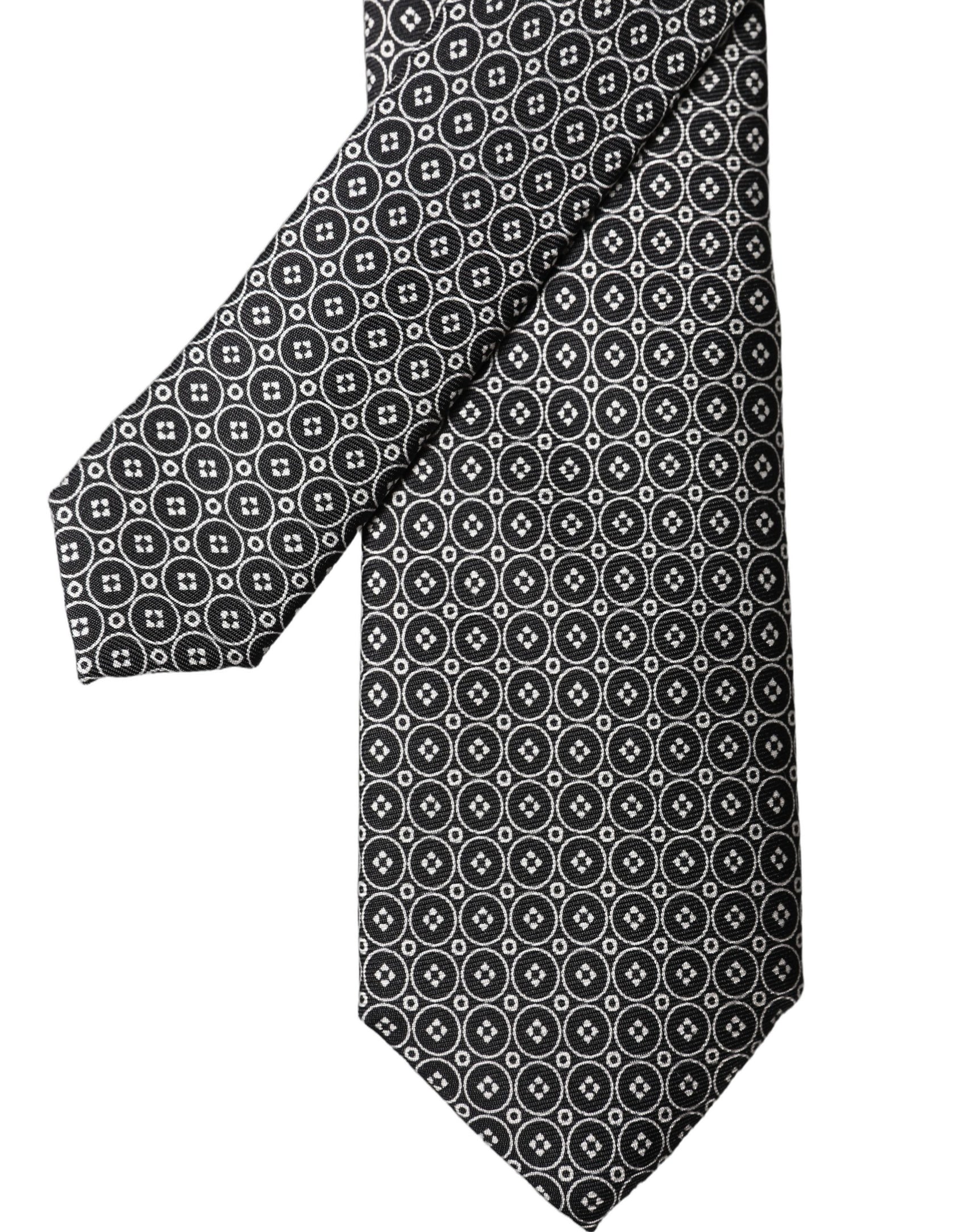 Dolce & Gabbana Gray White Patterned Silk Adjustable Men Necktie Tie