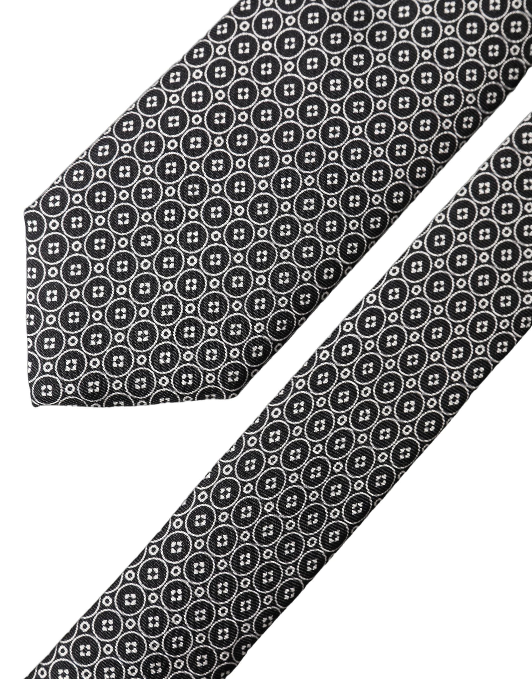 Dolce & Gabbana Gray White Patterned Silk Adjustable Men Necktie Tie