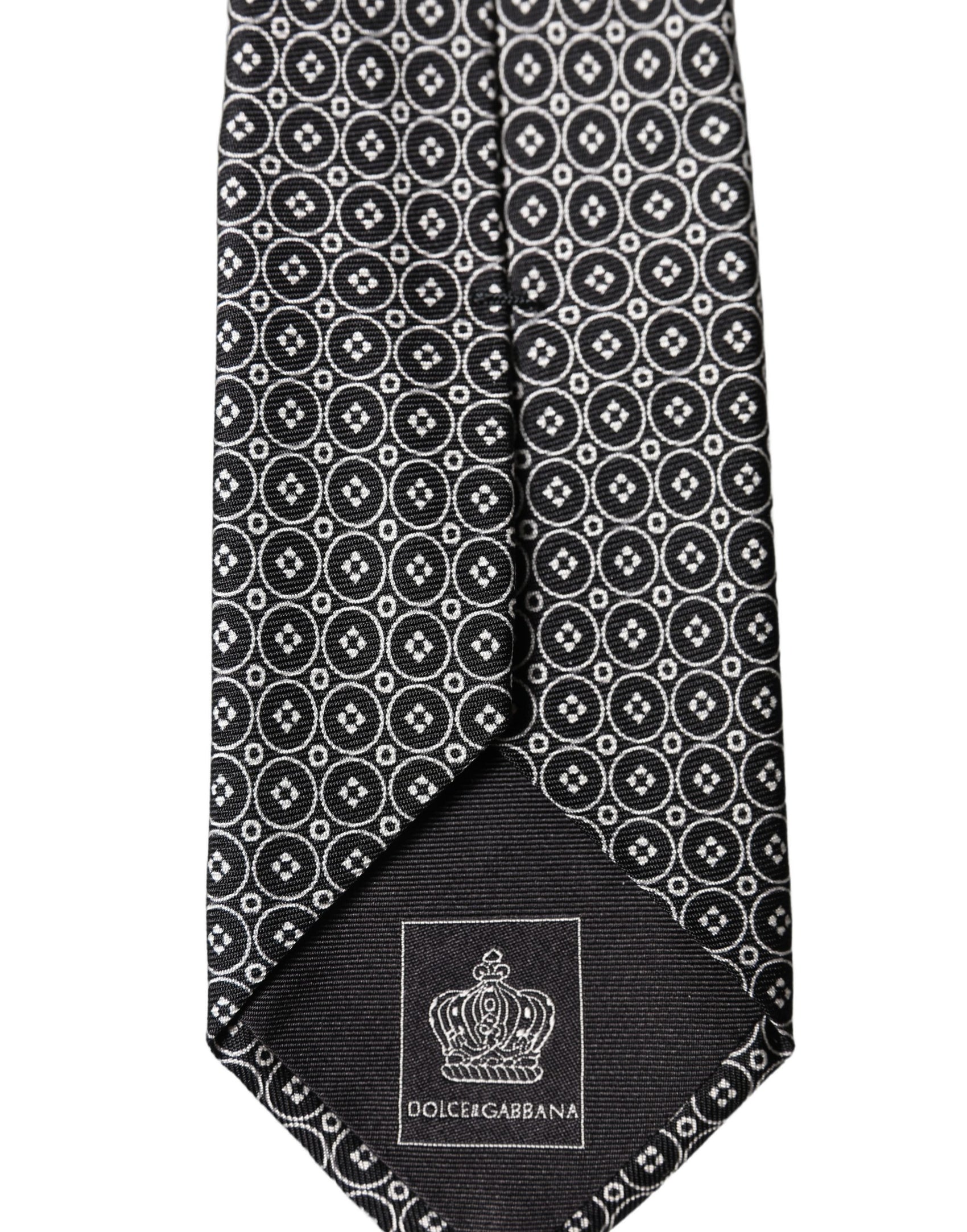 Dolce & Gabbana Gray White Patterned Silk Adjustable Men Necktie Tie