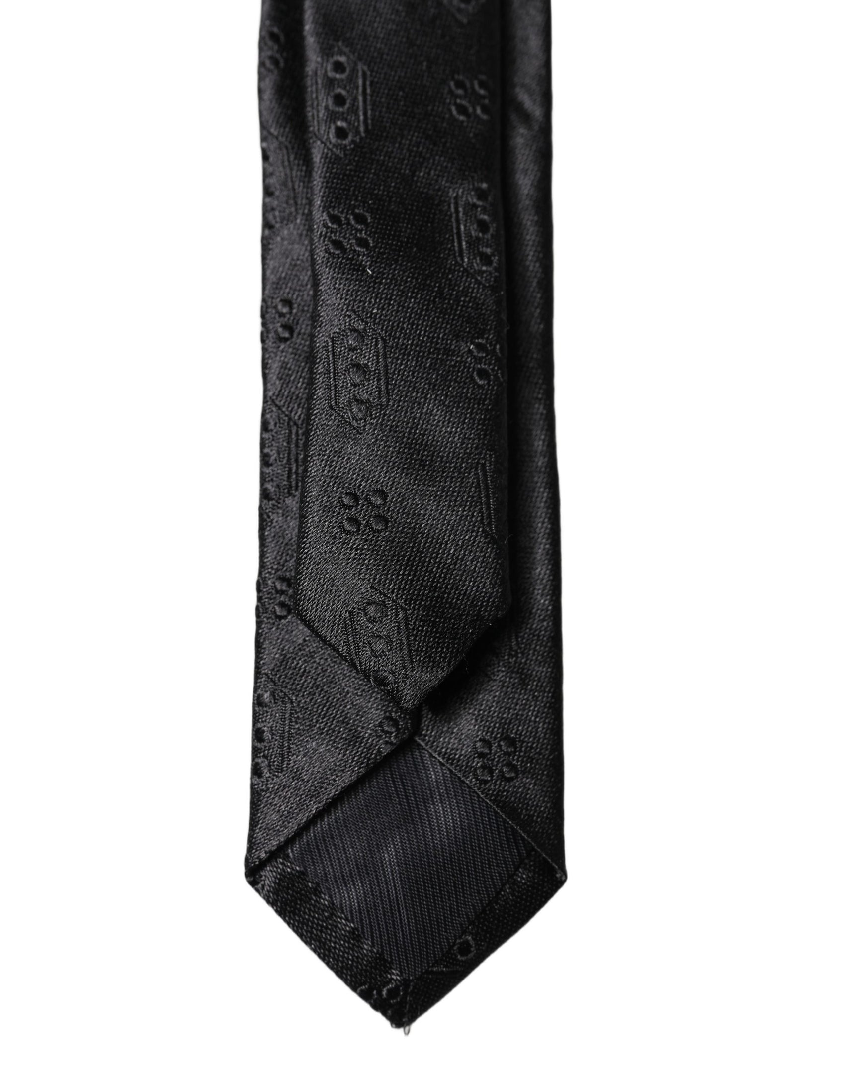 Dolce & Gabbana Black Patterned 100% Silk Adjustable Men Necktie Tie