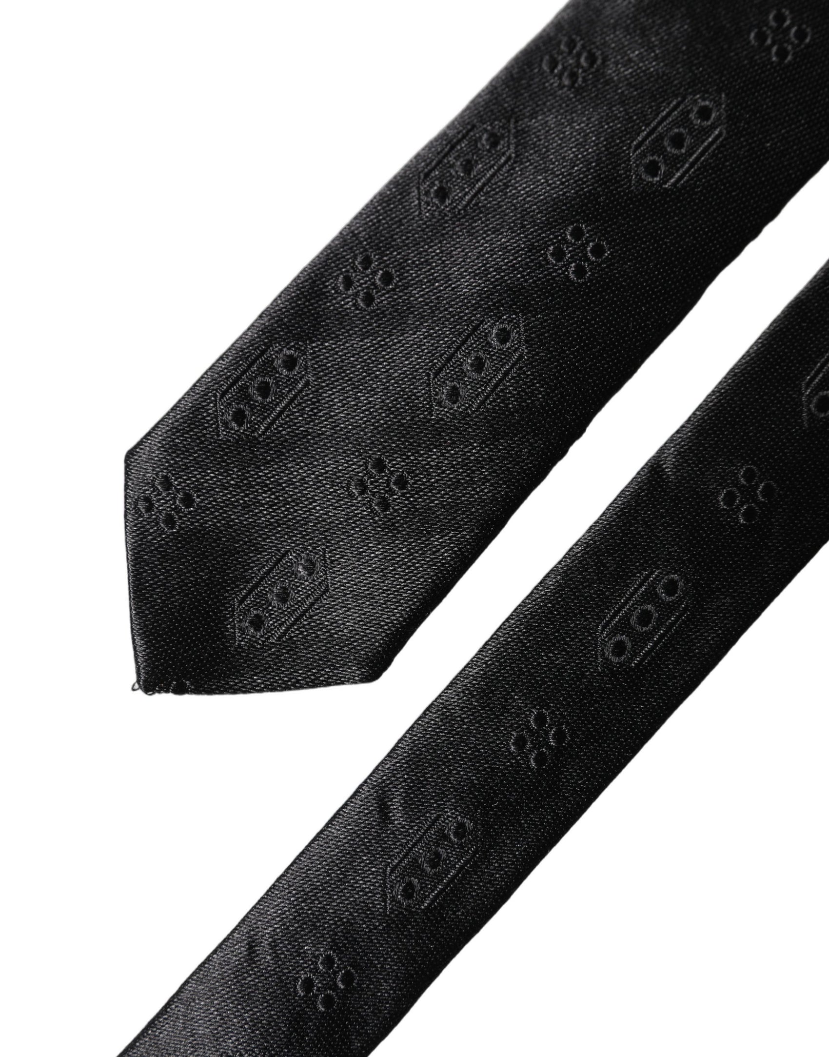 Dolce & Gabbana Black Patterned 100% Silk Adjustable Men Necktie Tie