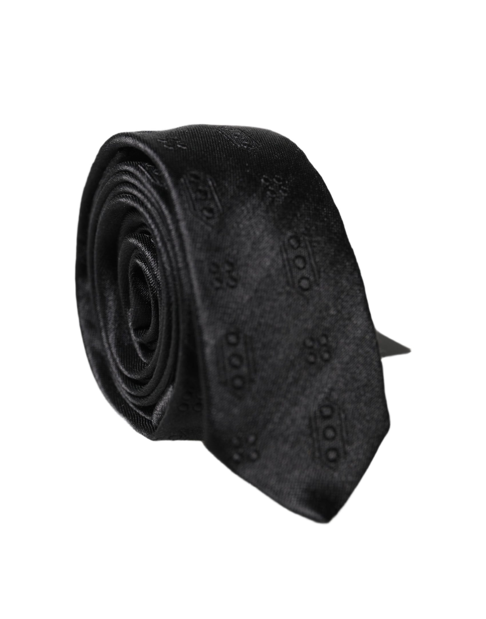 Dolce & Gabbana Black Patterned 100% Silk Adjustable Men Necktie Tie