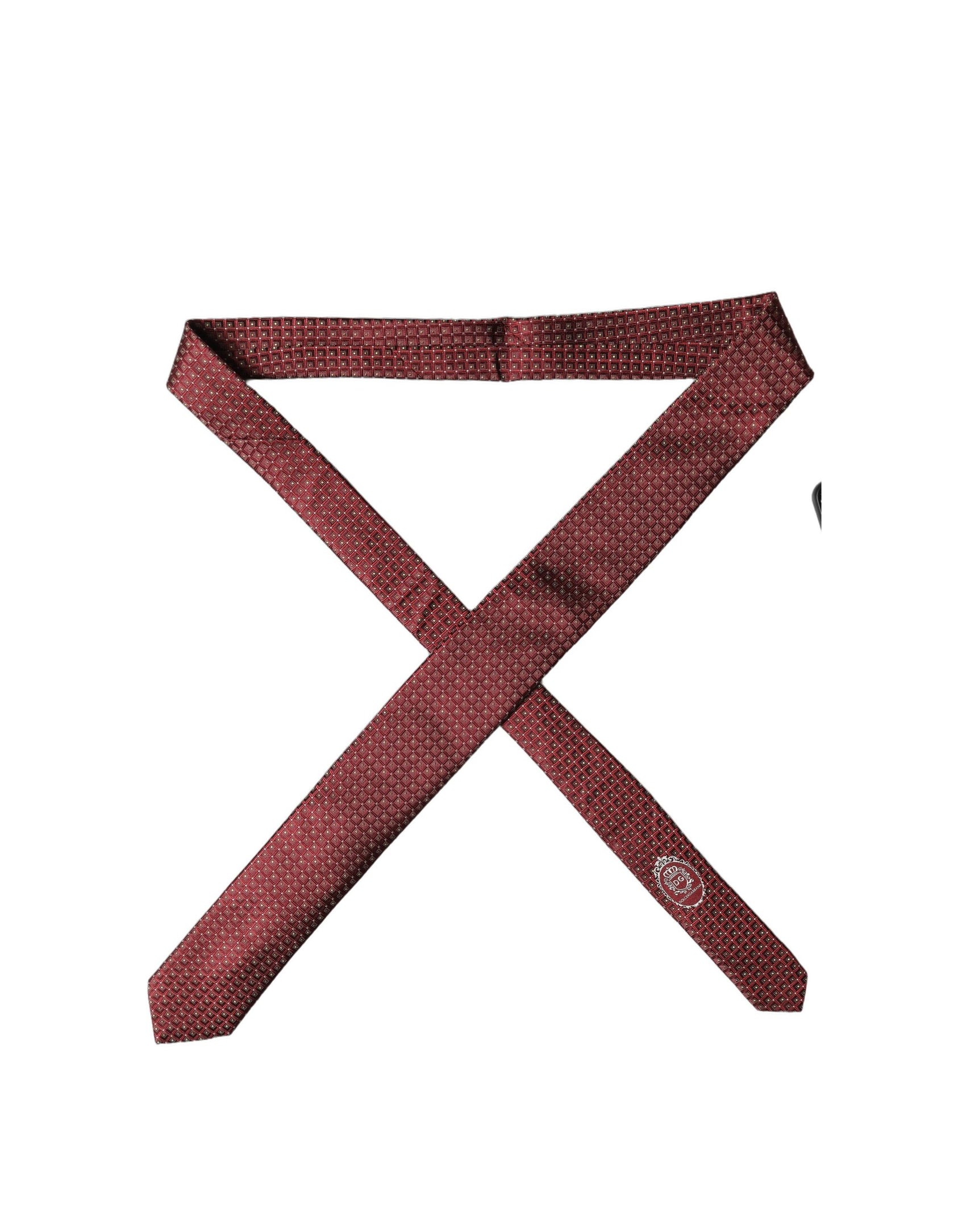 Dolce & Gabbana Burgundy Geometric Silk Adjustable Men Tied Necktie Tie