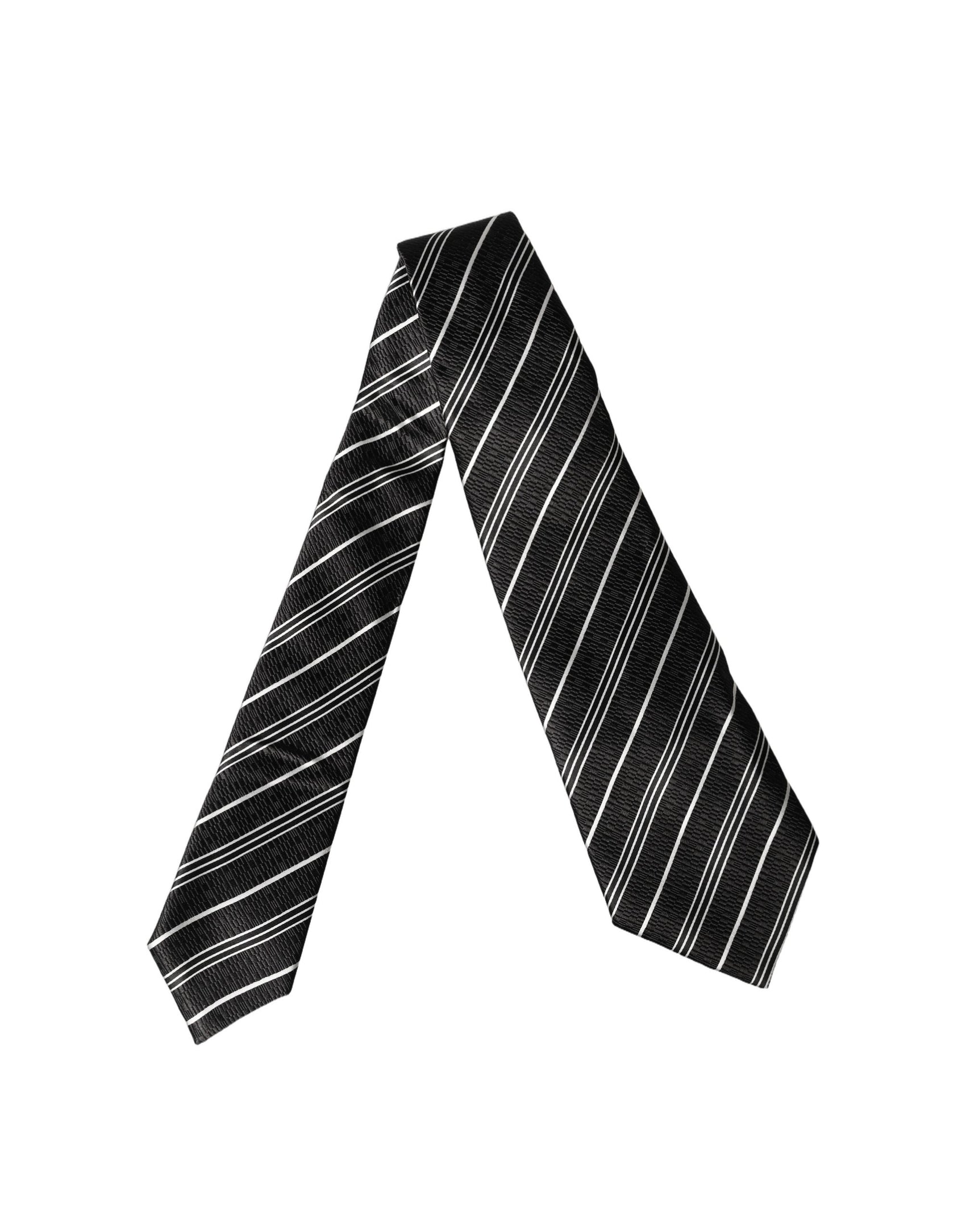Dolce & Gabbana Dark Gray White Stripes Silk Adjustable Women Necktie Tie