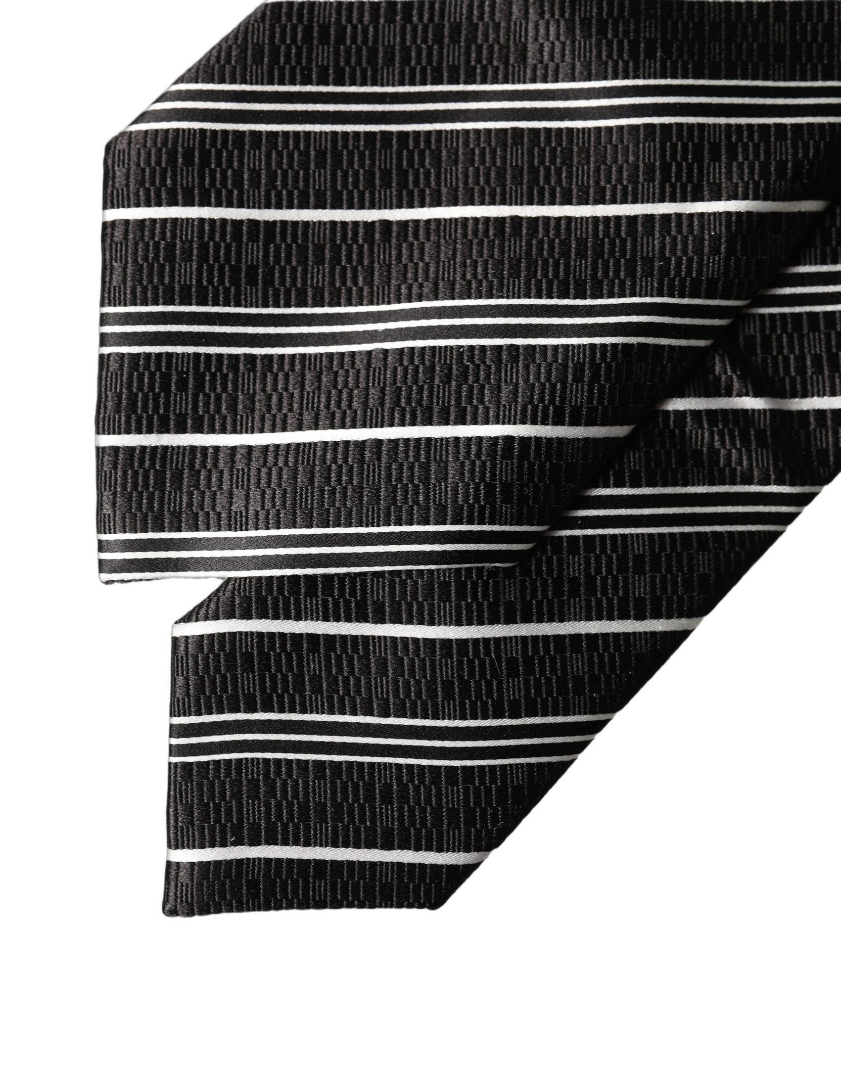 Dolce & Gabbana Dark Gray White Stripes Silk Adjustable Women Necktie Tie