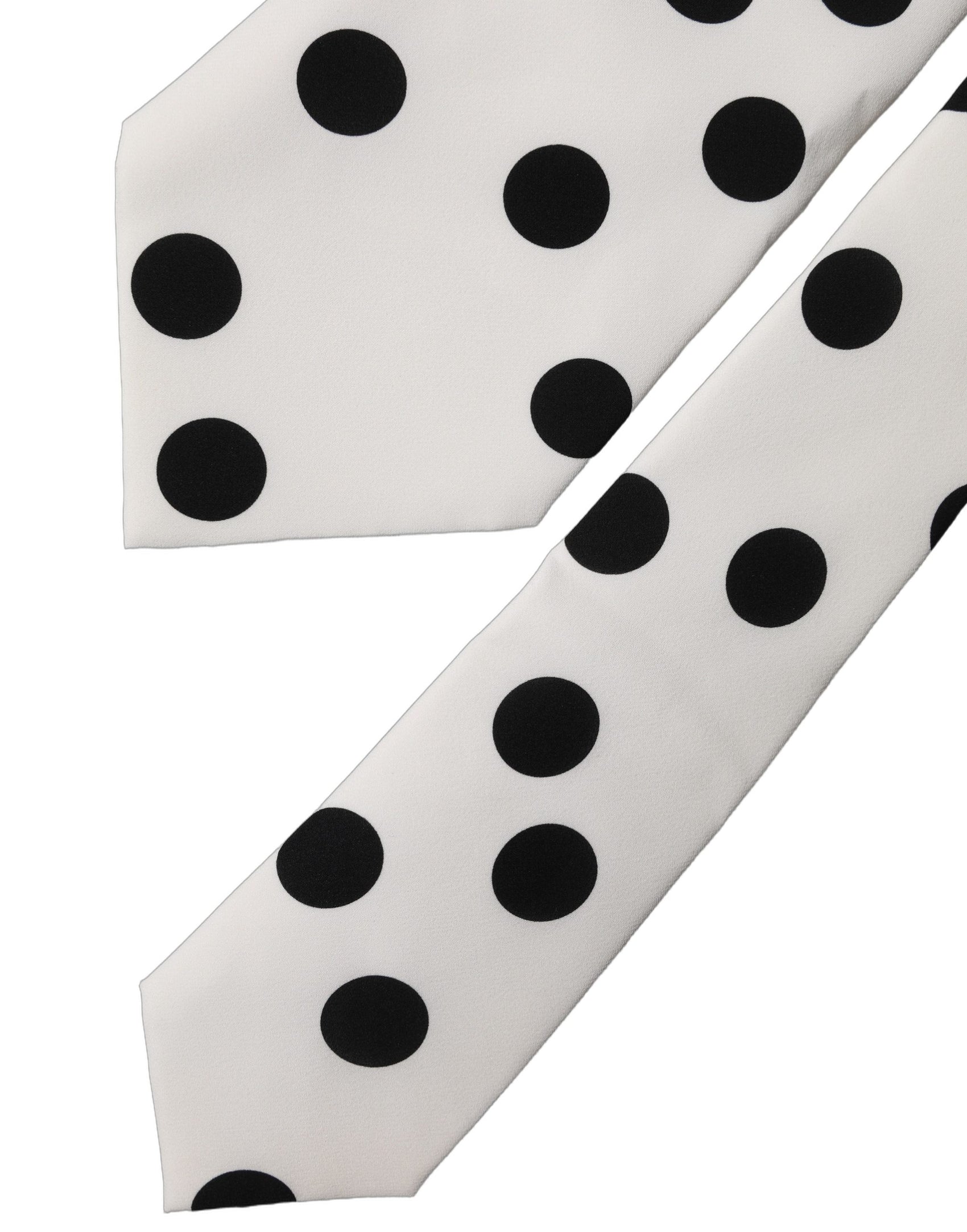Dolce & Gabbana White Black Polka Dot Silk Adjustable Women Necktie Tie