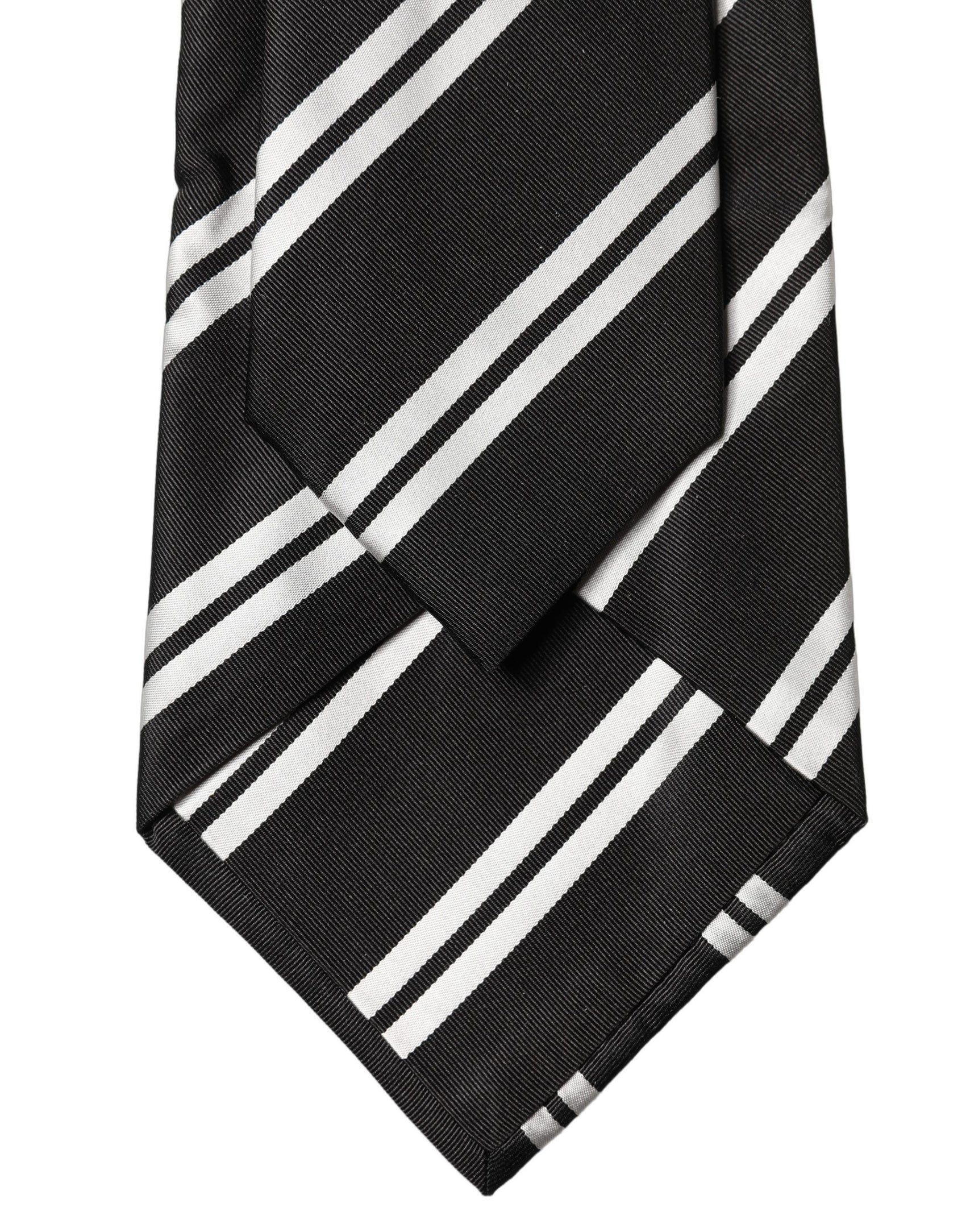 Dolce & Gabbana Dark Gray White Stripes Silk Adjustable Women Necktie Tie