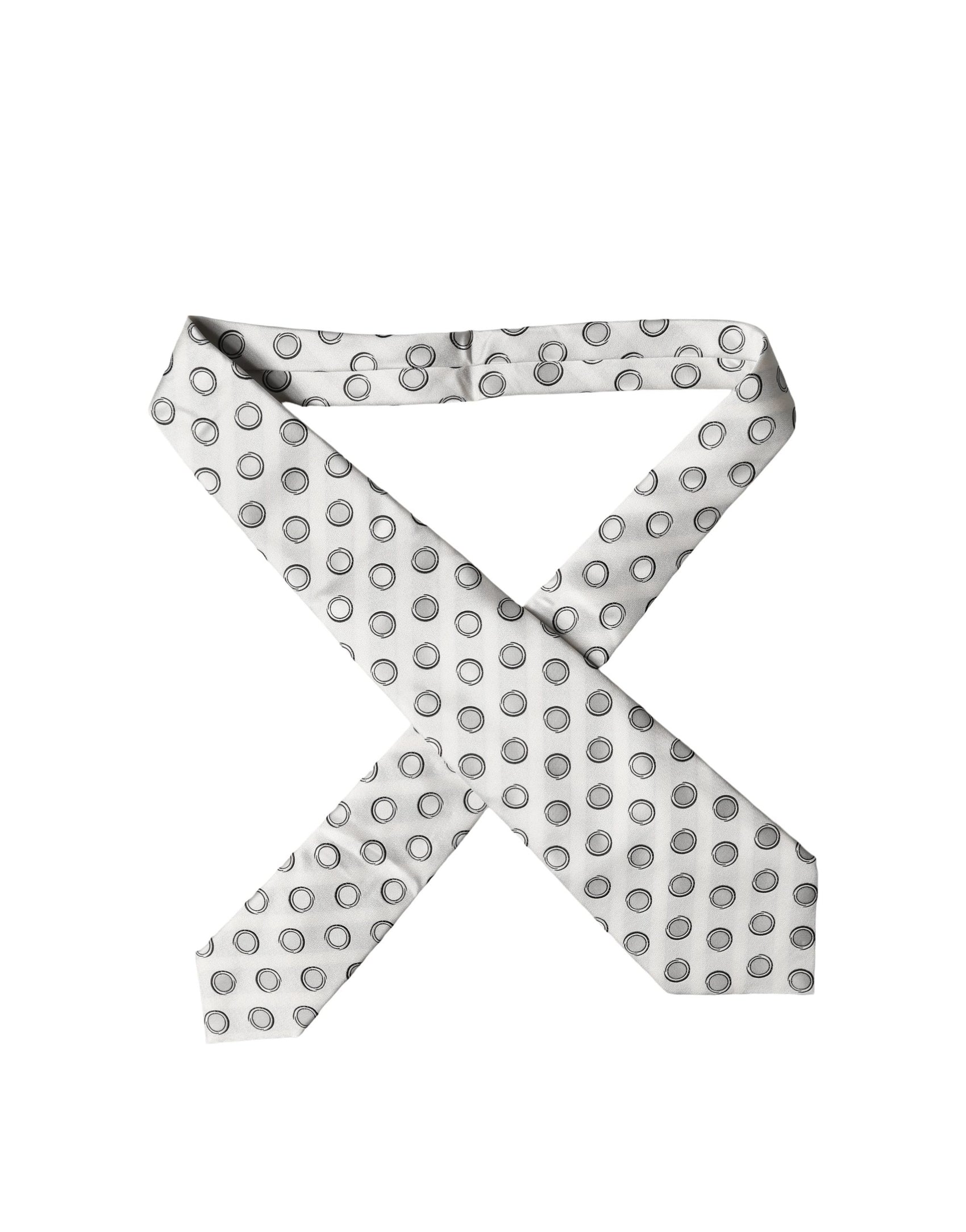 Dolce & Gabbana White Gray Polka Dot Silk Adjustable Women Necktie Tie
