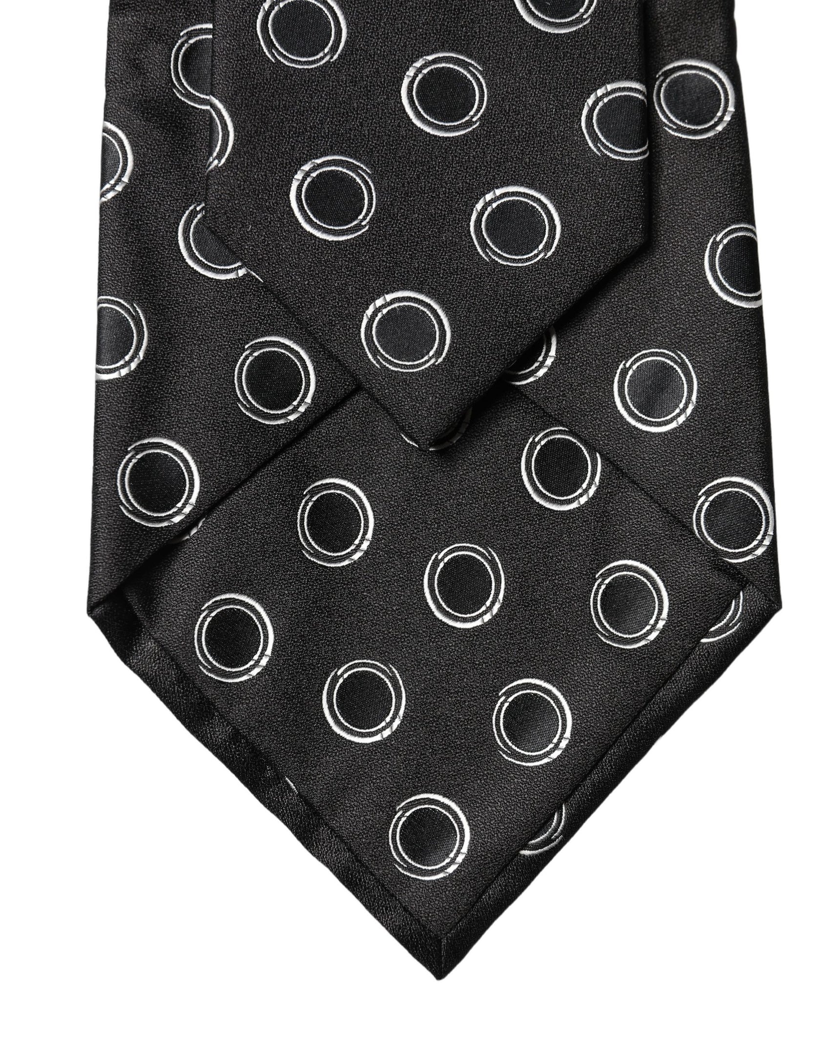 Dolce & Gabbana Dark Gray White Polka Dot Silk Adjustable Women Necktie Tie