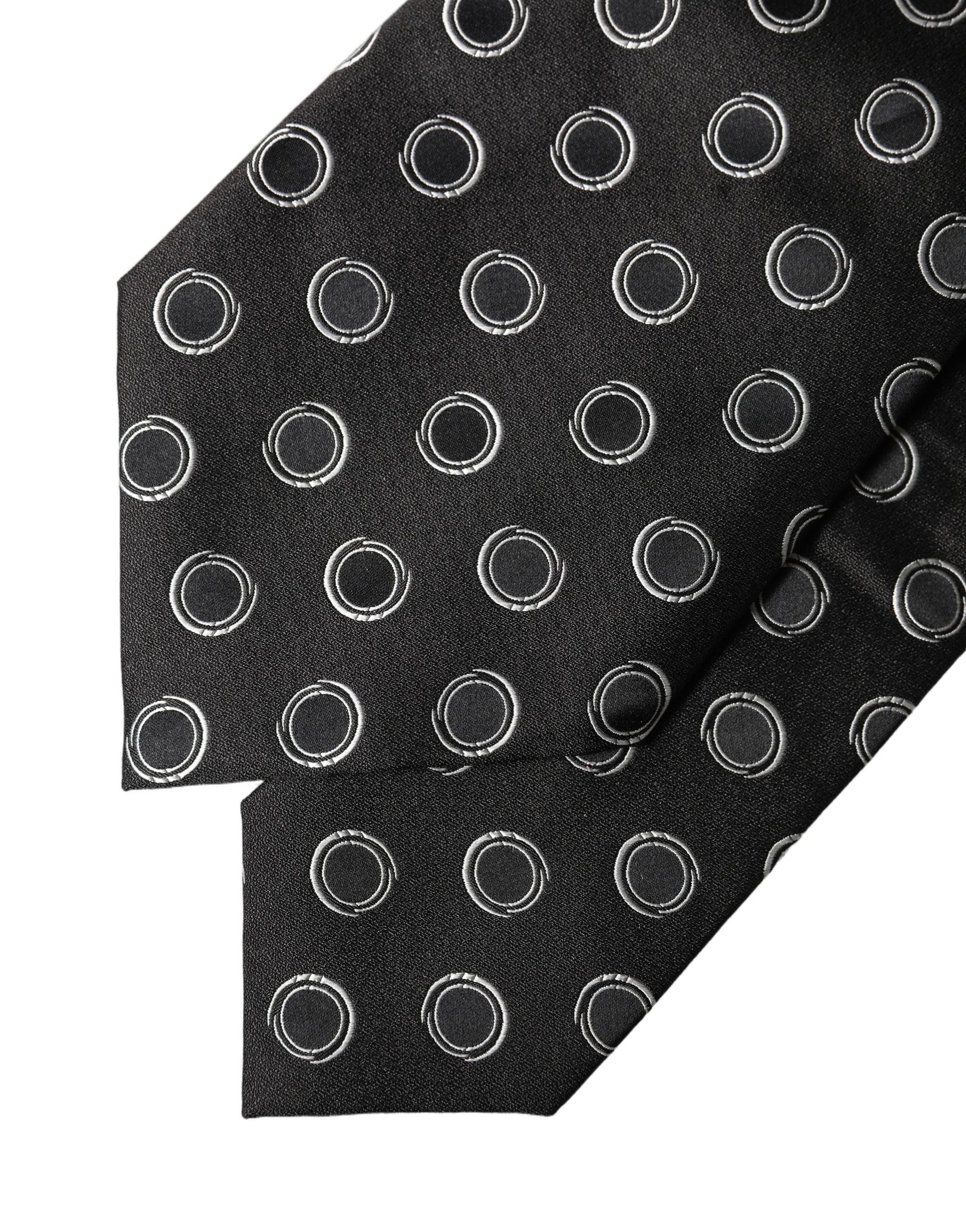 Dolce & Gabbana Dark Gray White Polka Dot Silk Adjustable Women Necktie Tie