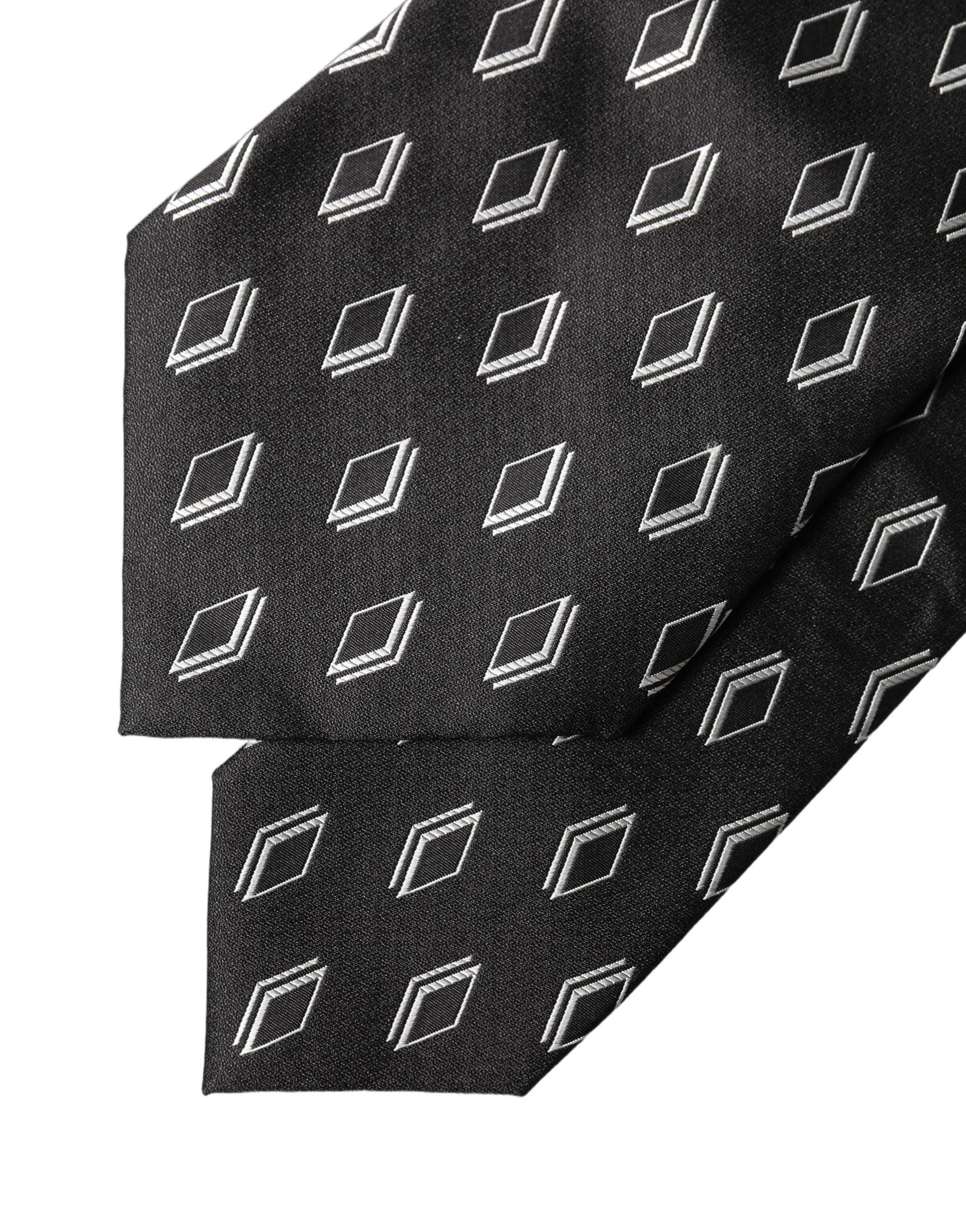Dolce & Gabbana Dark Gray Patterned Silk Adjustable Women Tied Necktie Tie