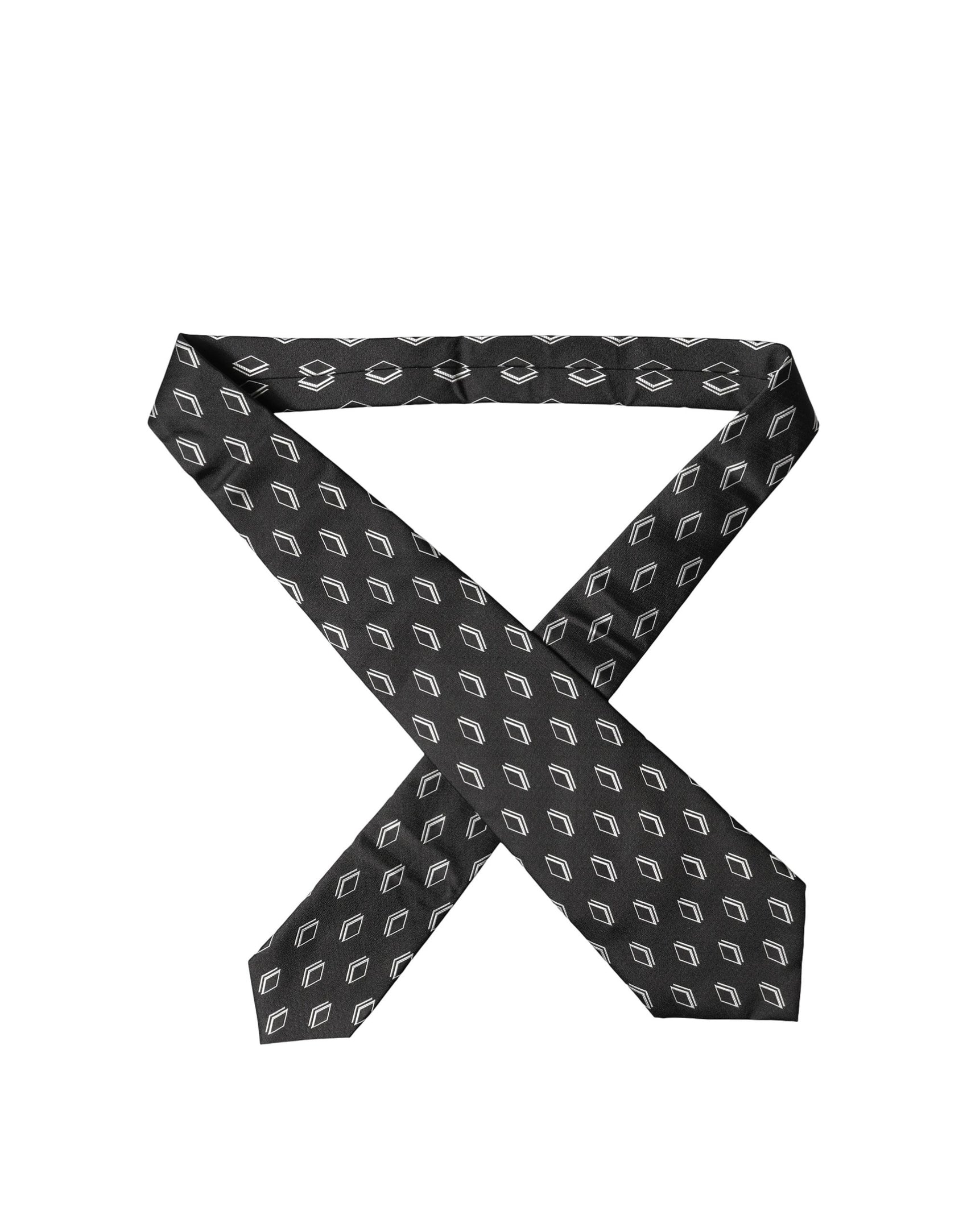 Dolce & Gabbana Black Patterned Silk Adjustable Women Tied Necktie Tie