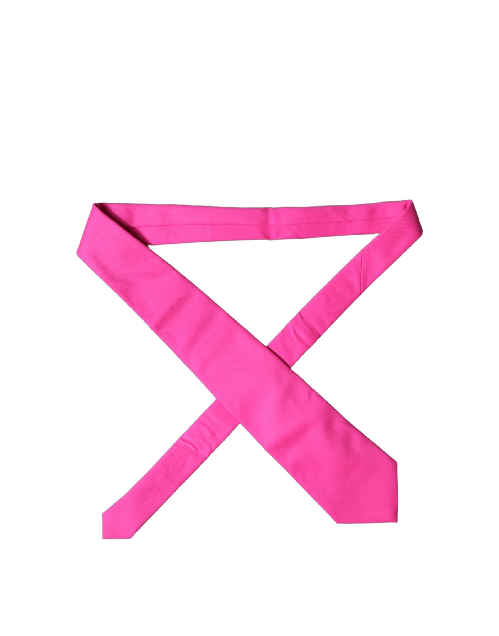 Dolce & Gabbana Neon Pink Solid Satin Silk Adjustable Women Necktie Tie
