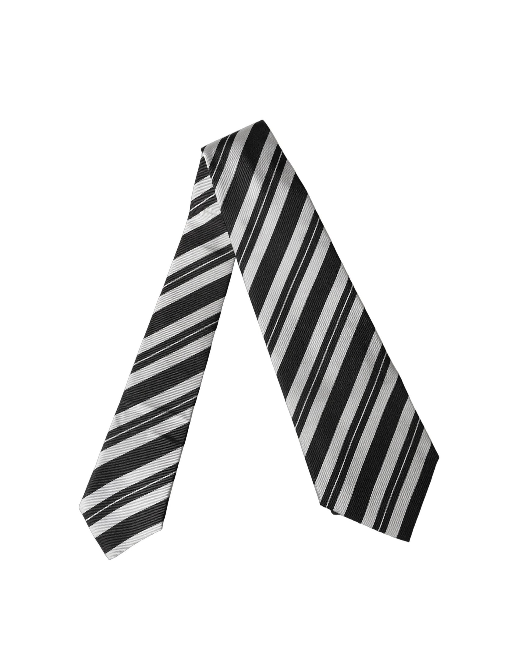 Dolce & Gabbana Black White Stripes Silk Adjustable Women Necktie Tie