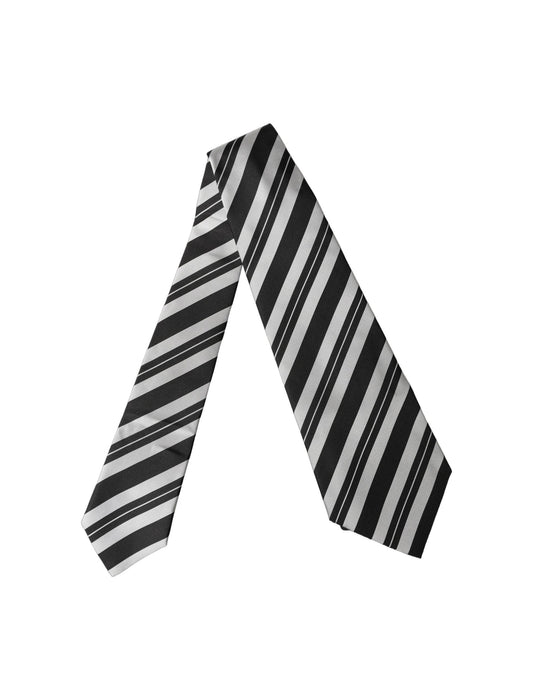 Dolce & Gabbana Black White Stripes Silk Adjustable Women Necktie Tie