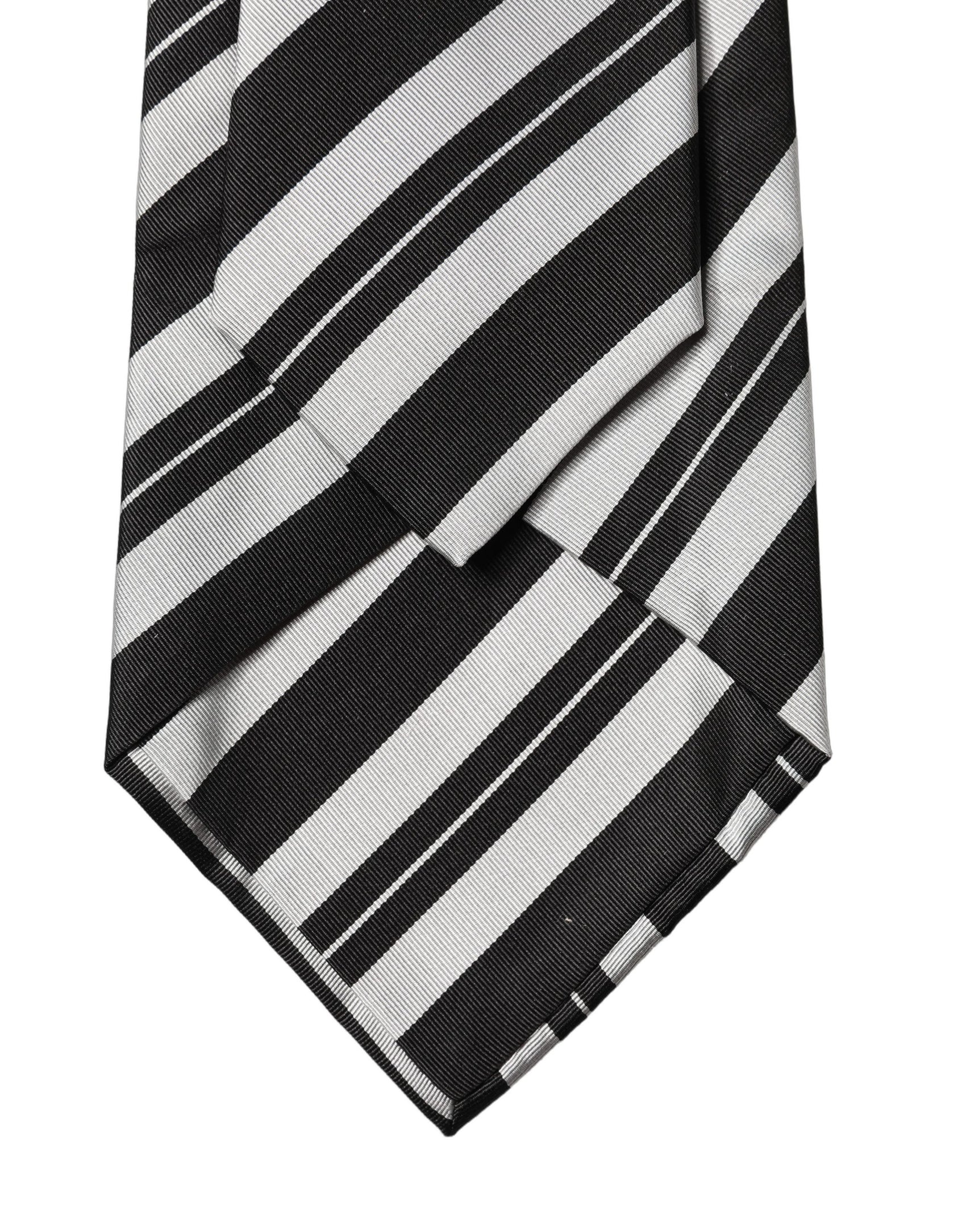 Dolce & Gabbana Black White Stripes Silk Adjustable Women Necktie Tie
