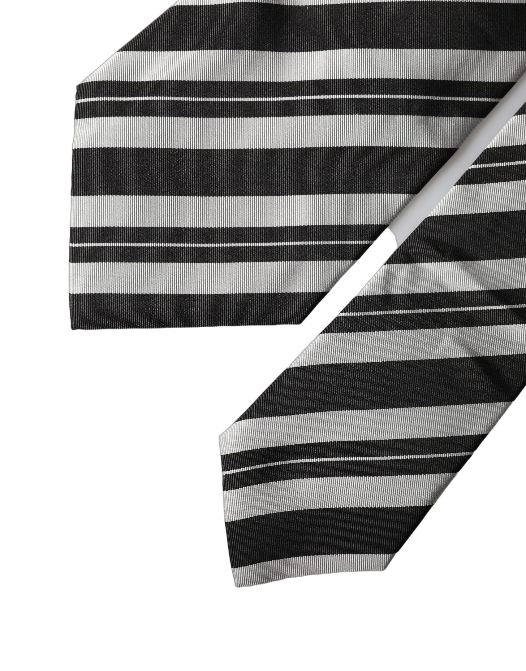 Dolce & Gabbana Black White Stripes Silk Adjustable Women Necktie Tie