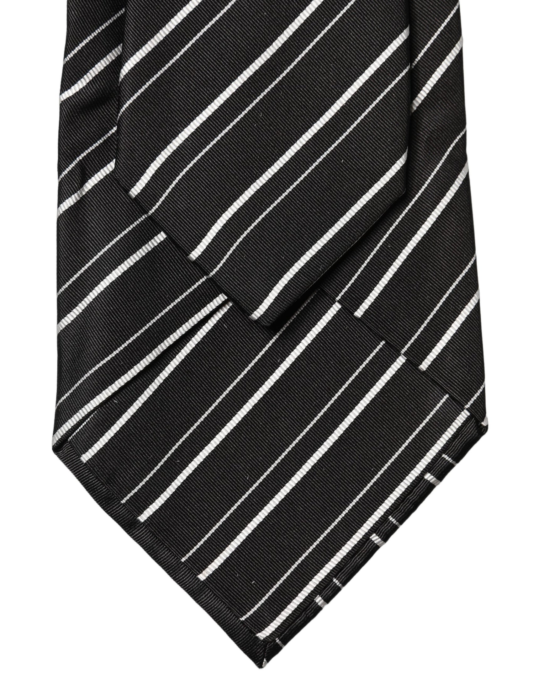 Dolce & Gabbana Dark Gray White Stripes Silk Adjustable Women Necktie Tie
