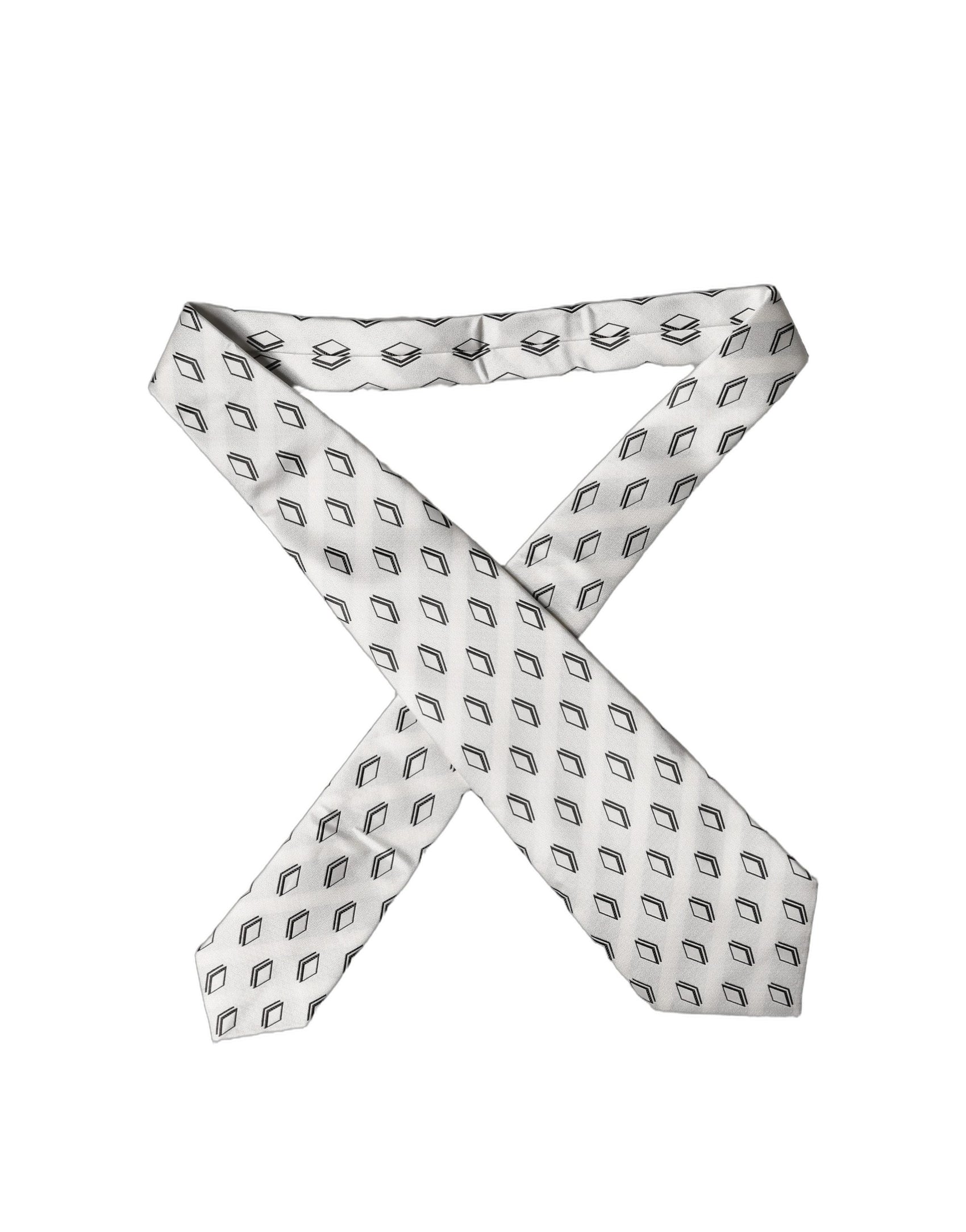 Dolce & Gabbana White Patterned Silk Adjustable Women Tied Necktie Tie