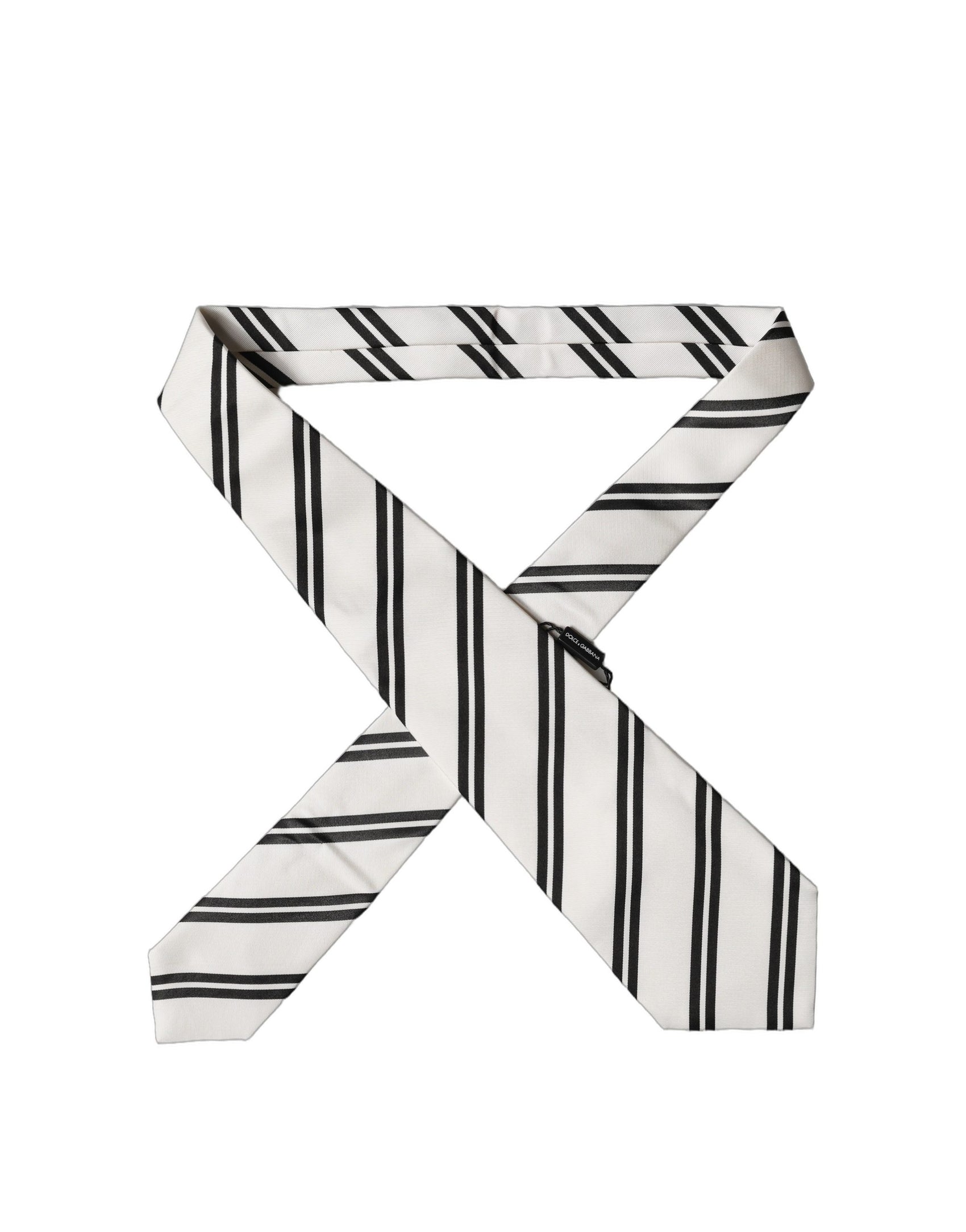 Dolce & Gabbana White Black Stripes Silk Adjustable Women Necktie Tie