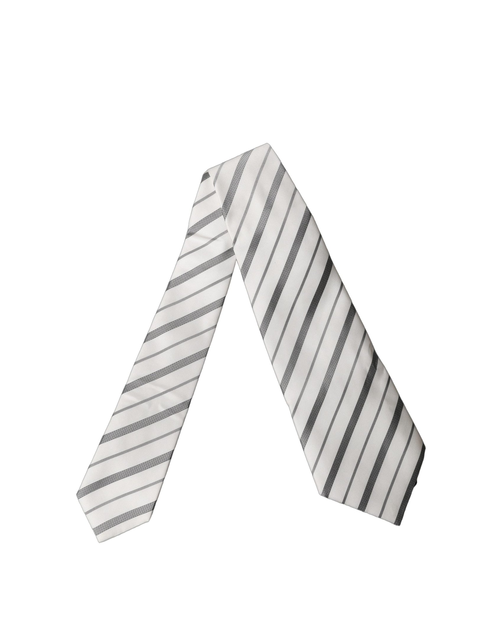 Dolce & Gabbana Gray White Stripes Silk Adjustable Women Necktie Tie
