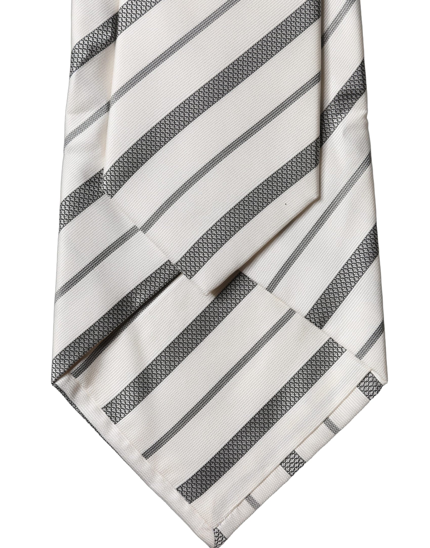 Dolce & Gabbana Gray White Stripes Silk Adjustable Women Necktie Tie