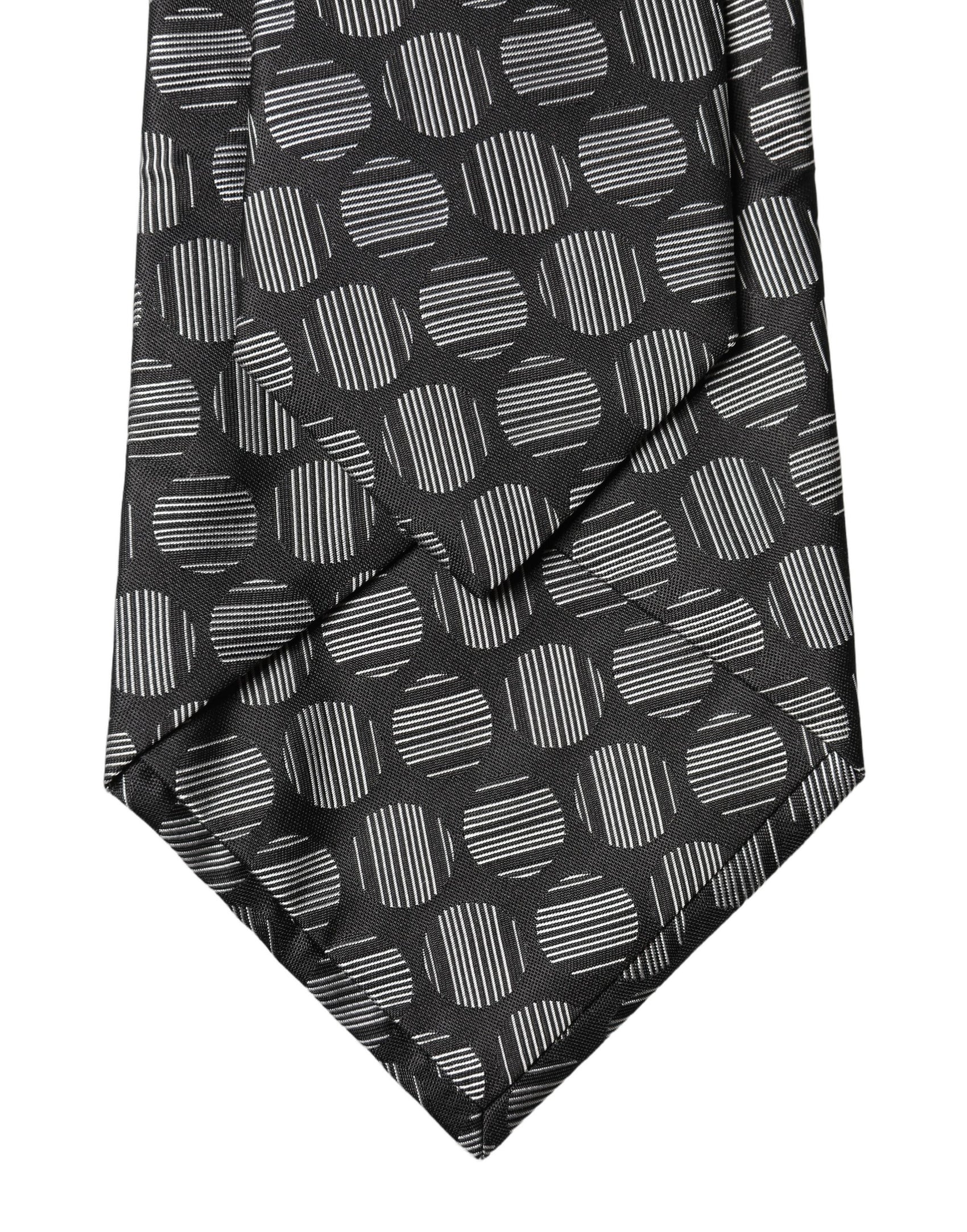 Dolce & Gabbana Black White Geometric Silk Adjustable Women Necktie Tie