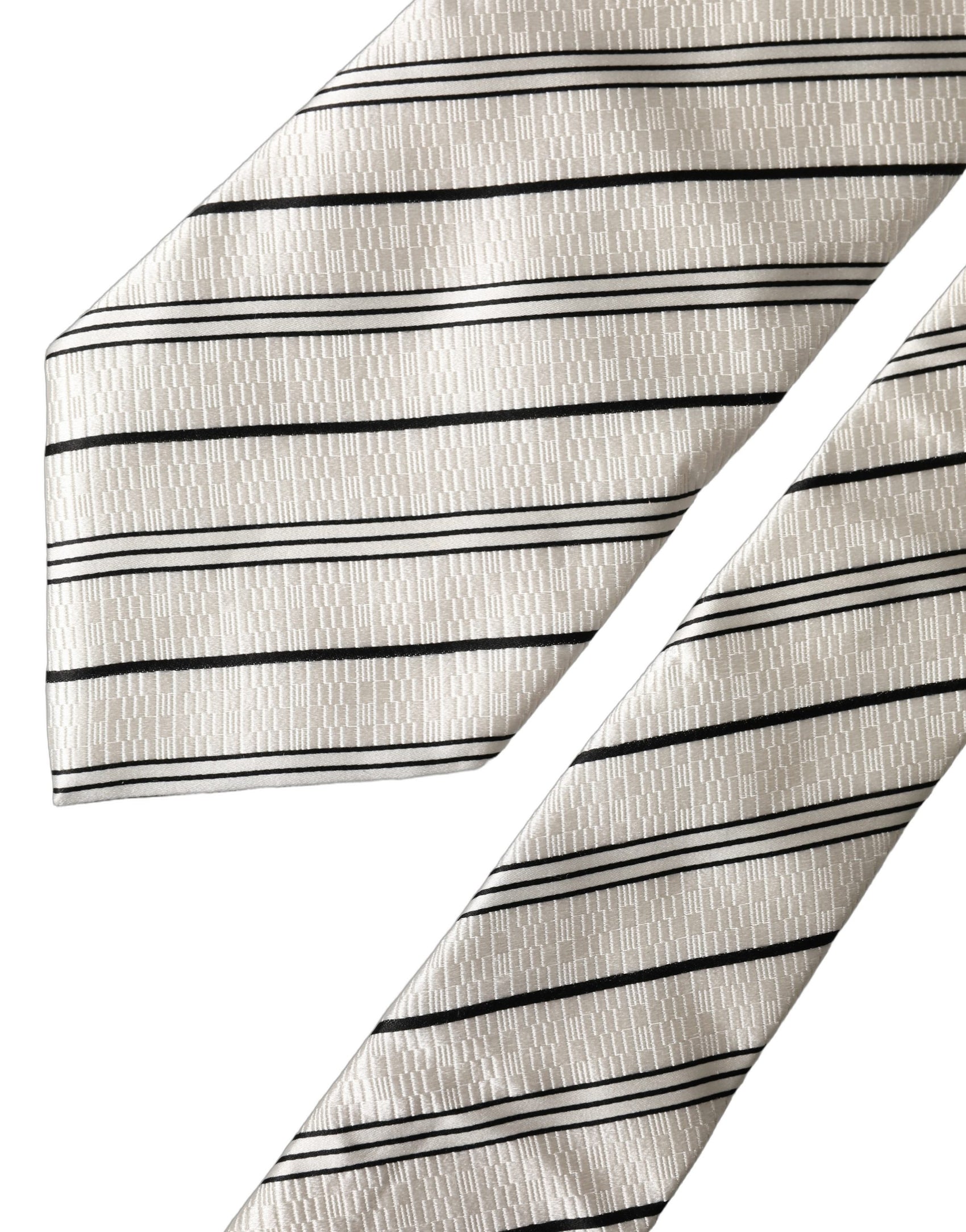 Dolce & Gabbana White Black Stripes Silk Adjustable Women Necktie Tie