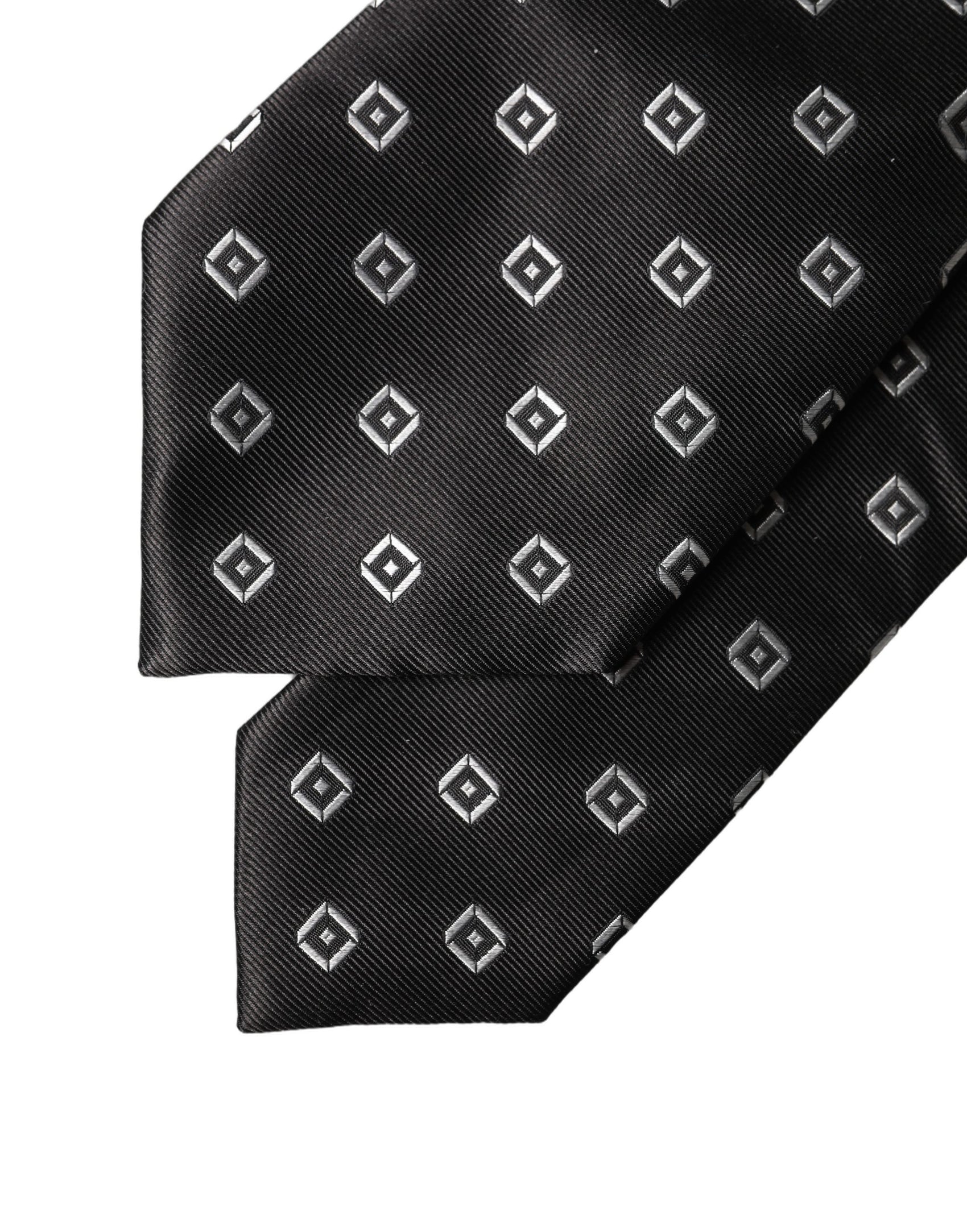 Dolce & Gabbana Black White Geometric Silk Adjustable Women Necktie Tie