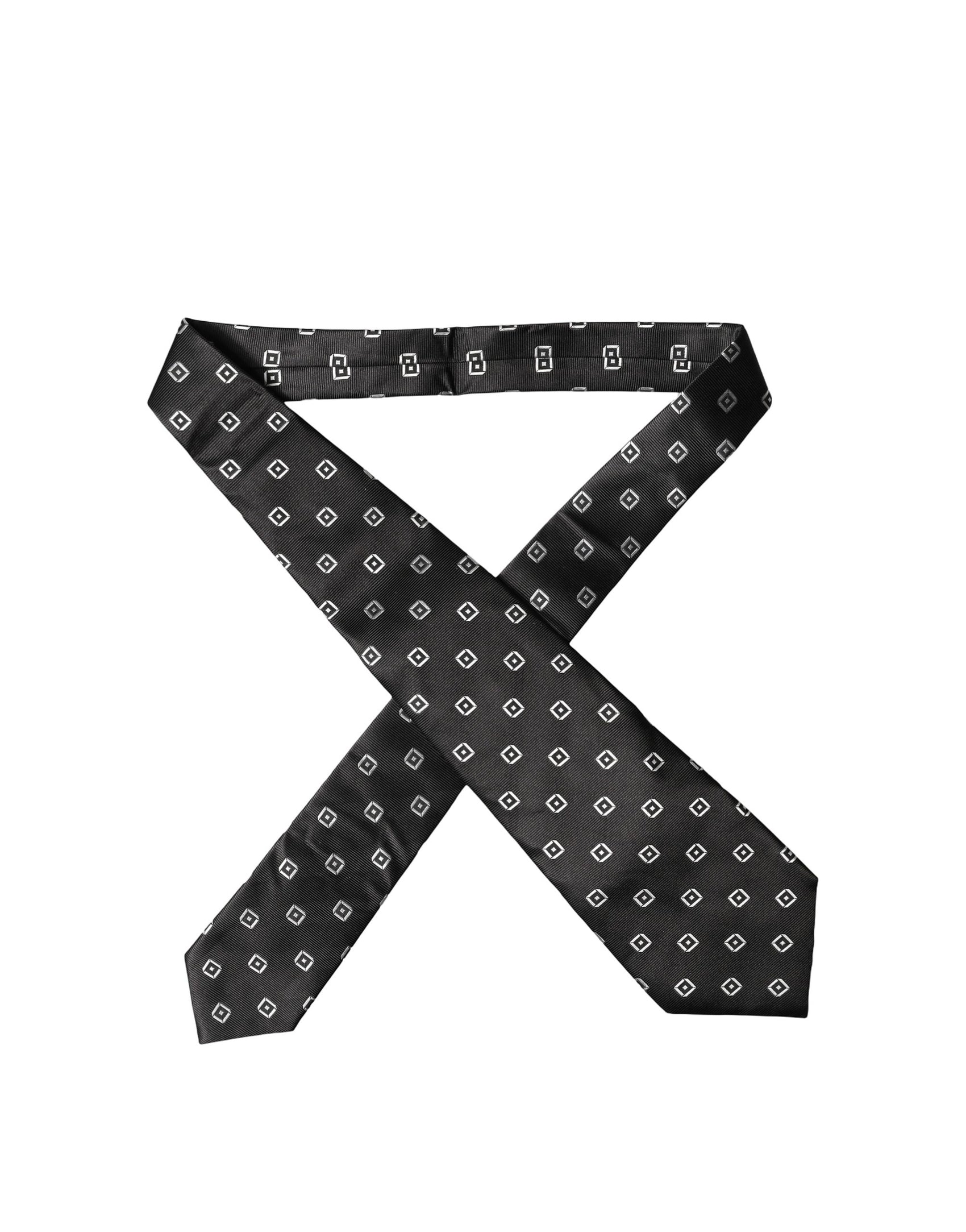 Dolce & Gabbana Black White Geometric Silk Adjustable Women Necktie Tie