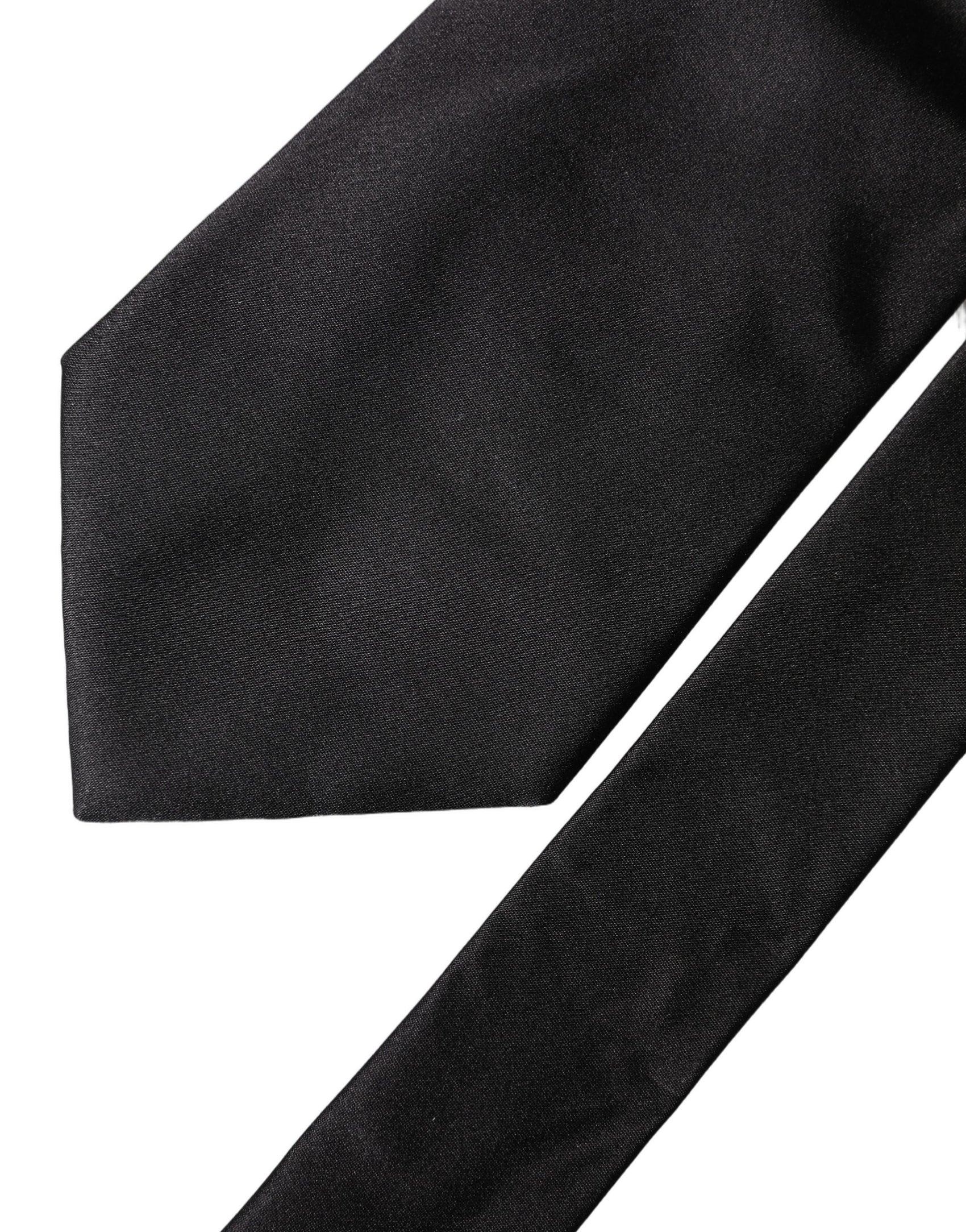 Dolce & Gabbana Black Solid Satin Silk Adjustable Women Necktie Tie
