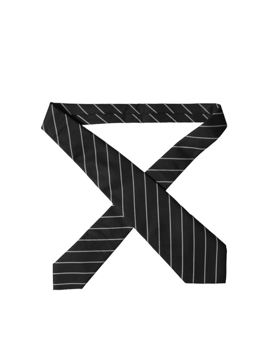 Dolce & Gabbana Black White Stripes Wool Adjustable Women Necktie Tie