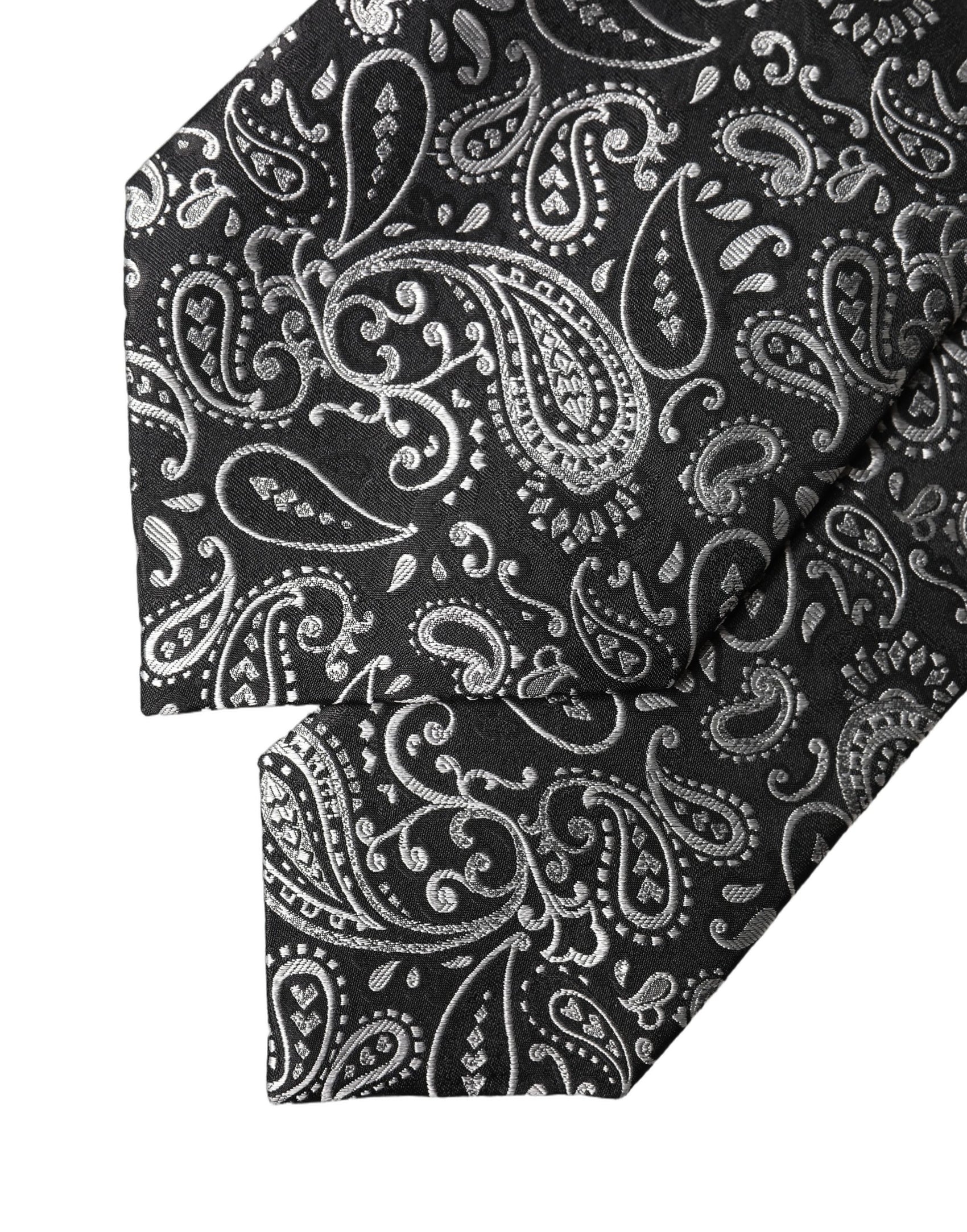 Dolce & Gabbana Black White Paisley Silk Adjustable Women Necktie Tie