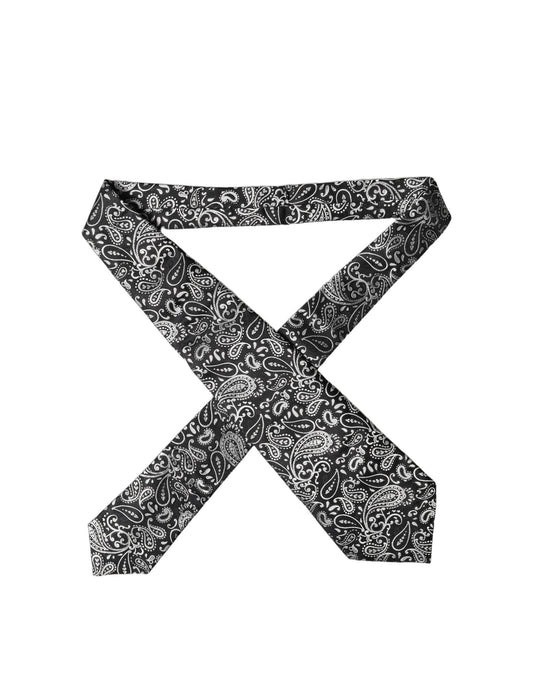 Dolce & Gabbana Black White Paisley Silk Adjustable Women Necktie Tie