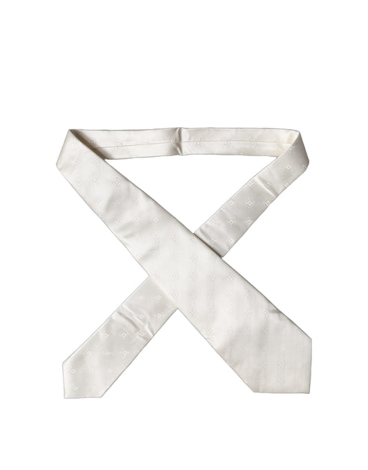 Dolce & Gabbana Off White Geometric Silk Adjustable Women Necktie Tie