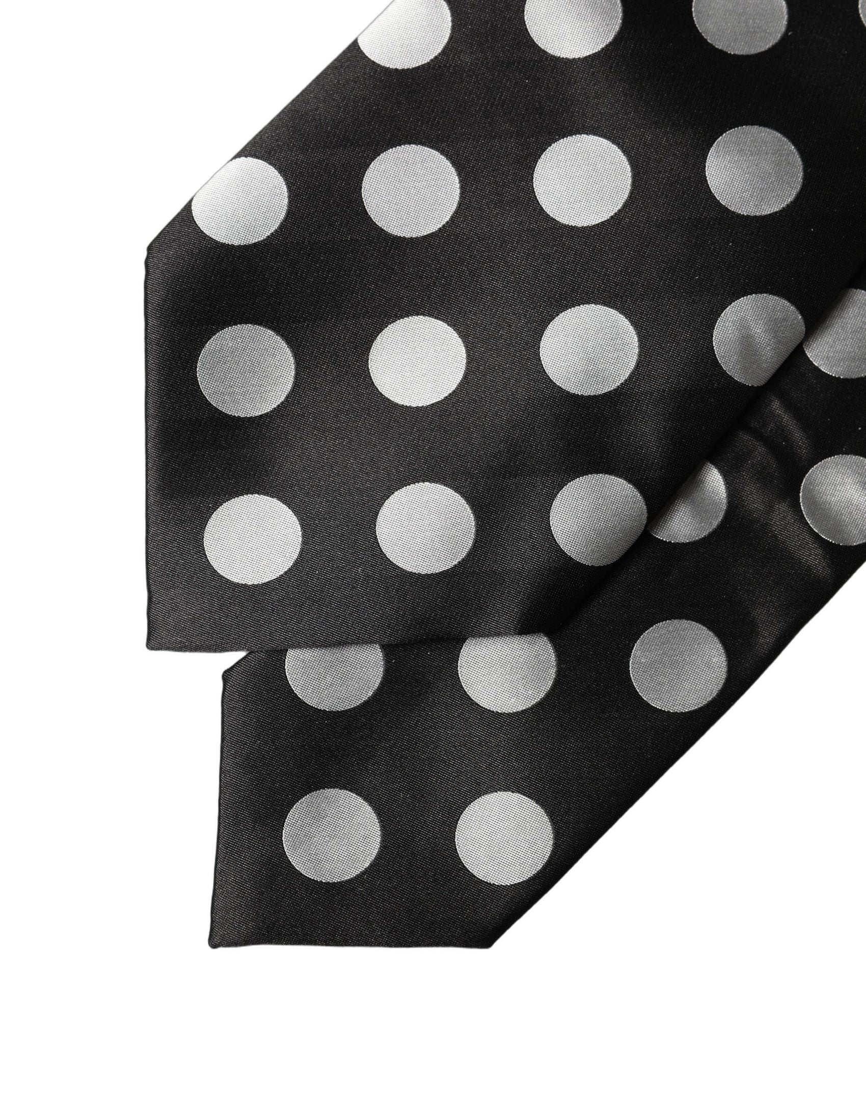 Dolce & Gabbana Black White Polka Dot Silk Adjustable Women Necktie Tie