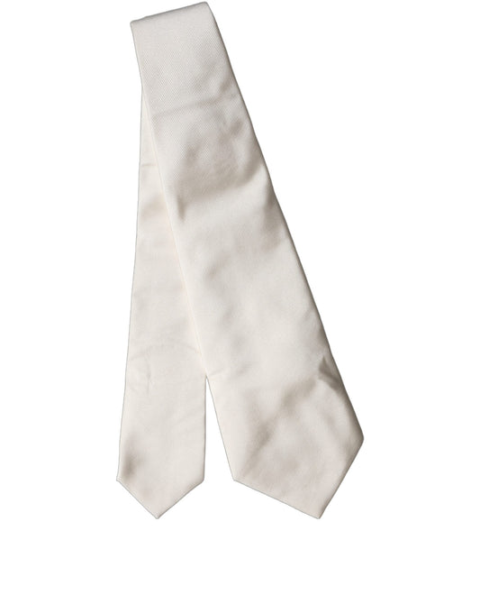 Dolce & Gabbana Off White Solid Silk Adjustable Women Tied Necktie Tie