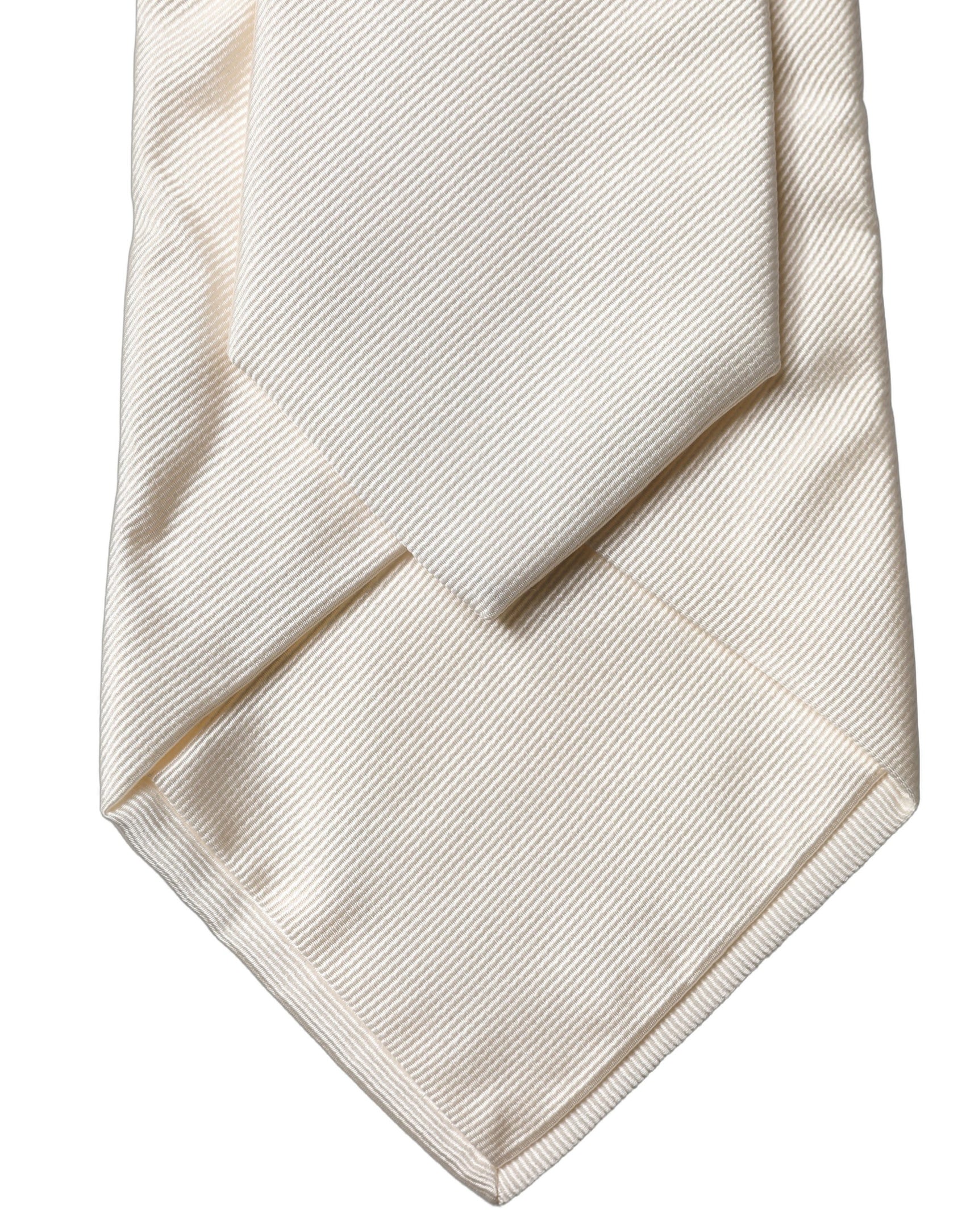 Dolce & Gabbana Off White Solid Silk Adjustable Women Tied Necktie Tie