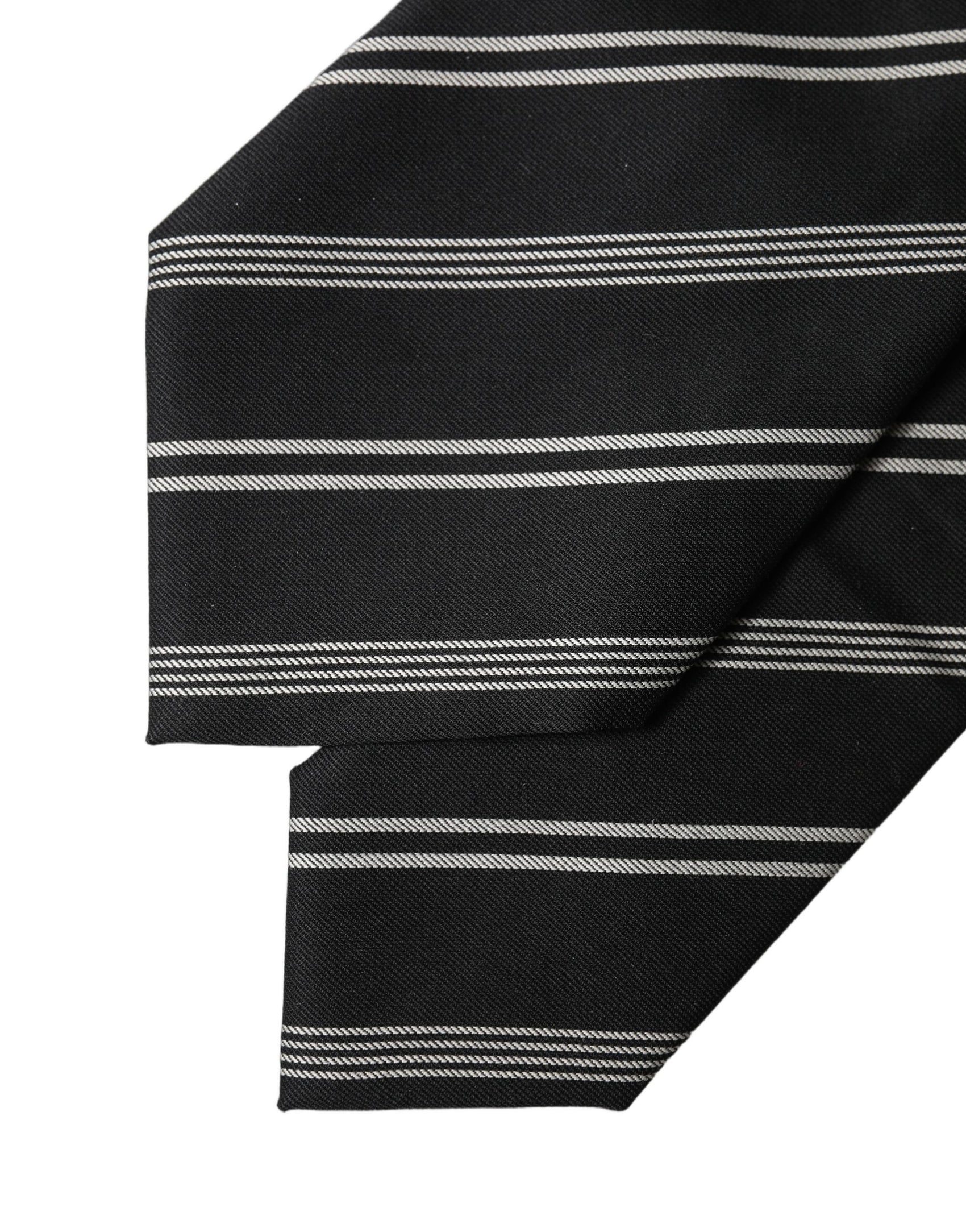 Dolce & Gabbana Black White Stripes Silk Adjustable Women Necktie Tie