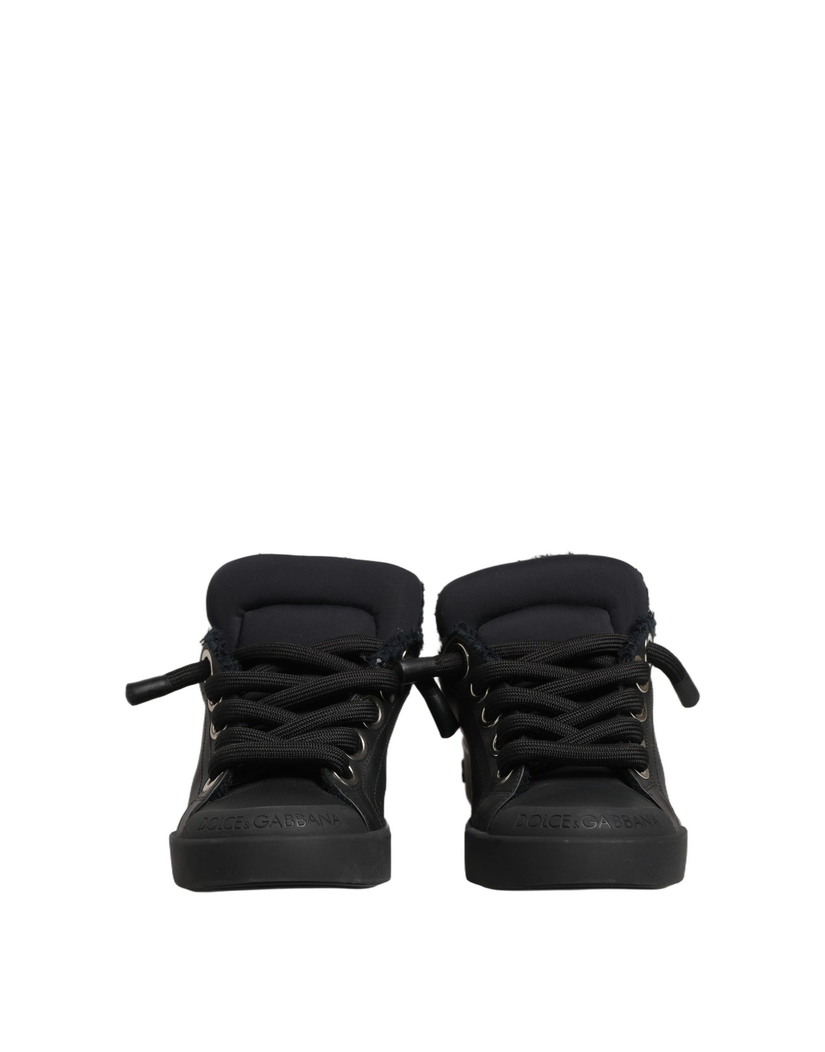 Dolce & Gabbana Black Leather Low Top Portofino Sneakers Shoes