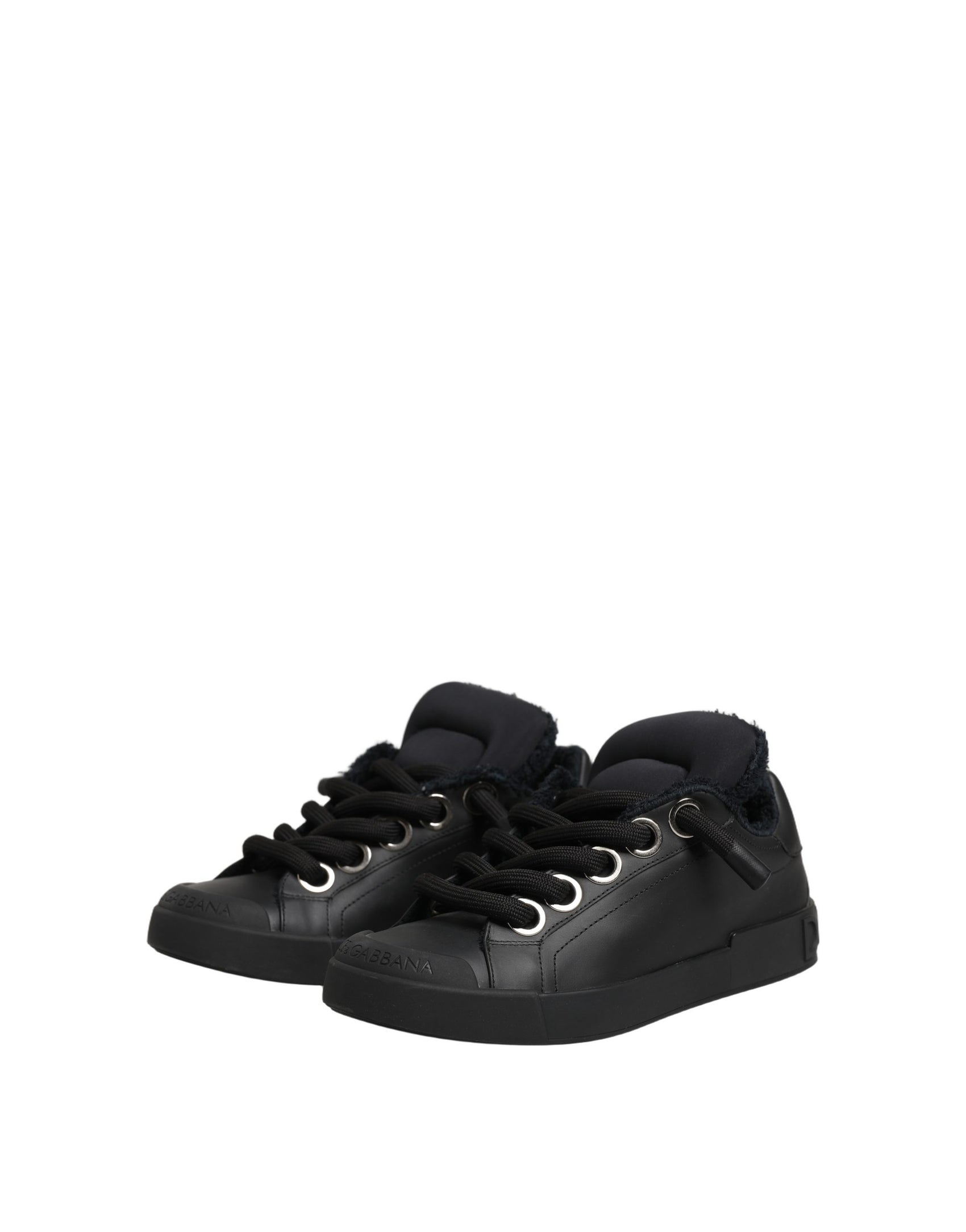 Dolce & Gabbana Black Leather Low Top Portofino Sneakers Shoes